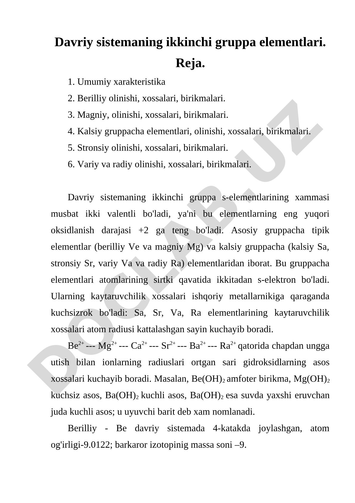 Davriy sistemaning ikkinchi gruppa elementlari