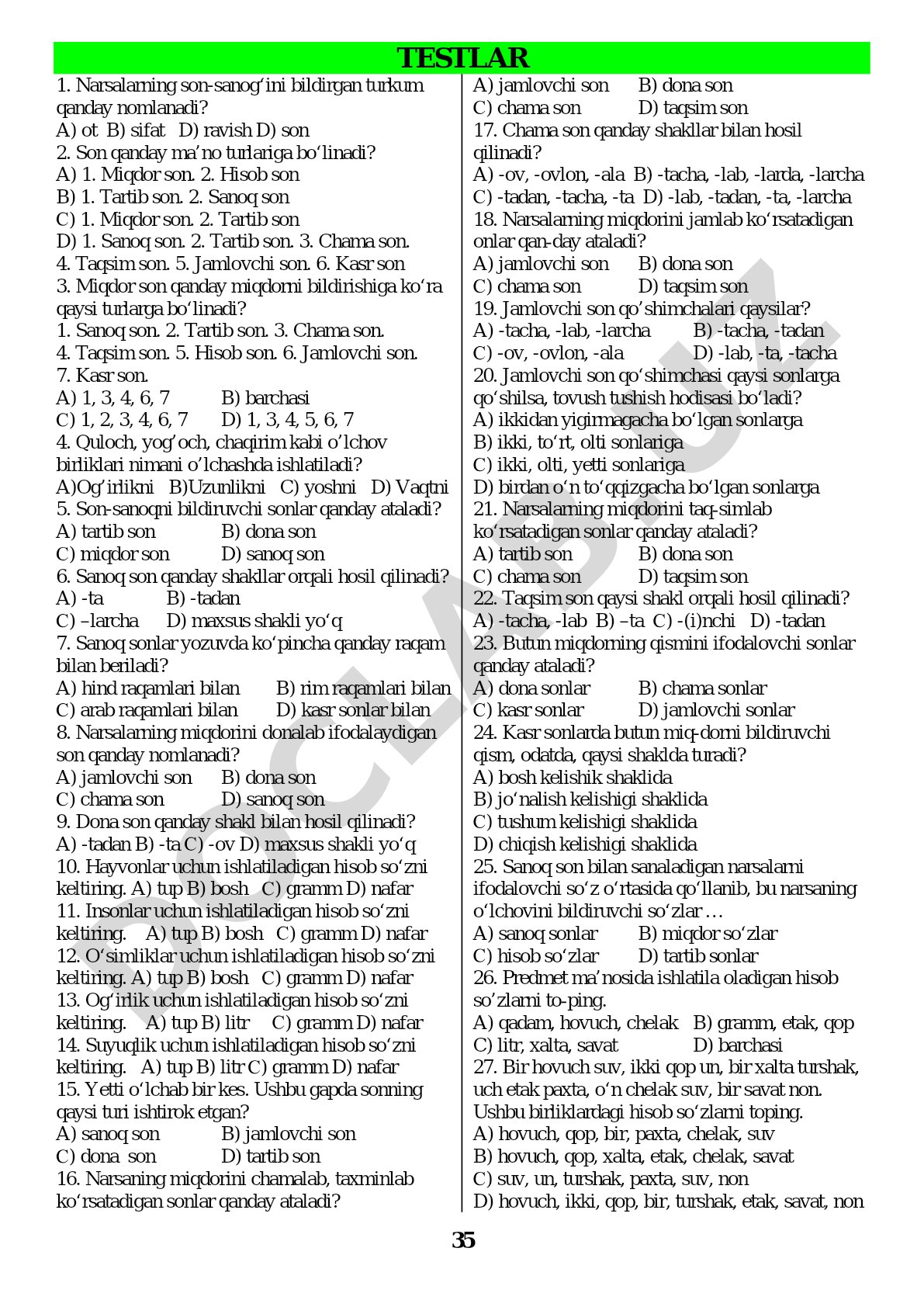 Son turkumi va uning ma'no turlari