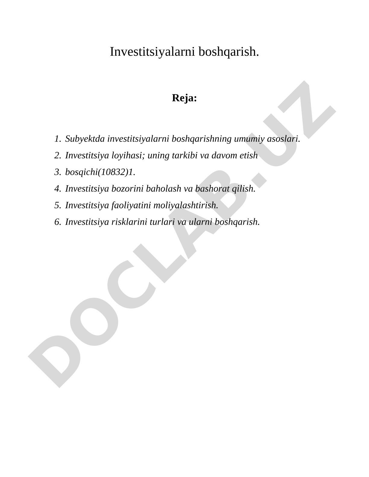 Investitsiyalarni boshqarish