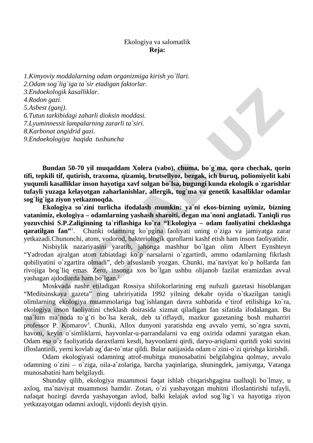 Ekologiya va salomatlik
