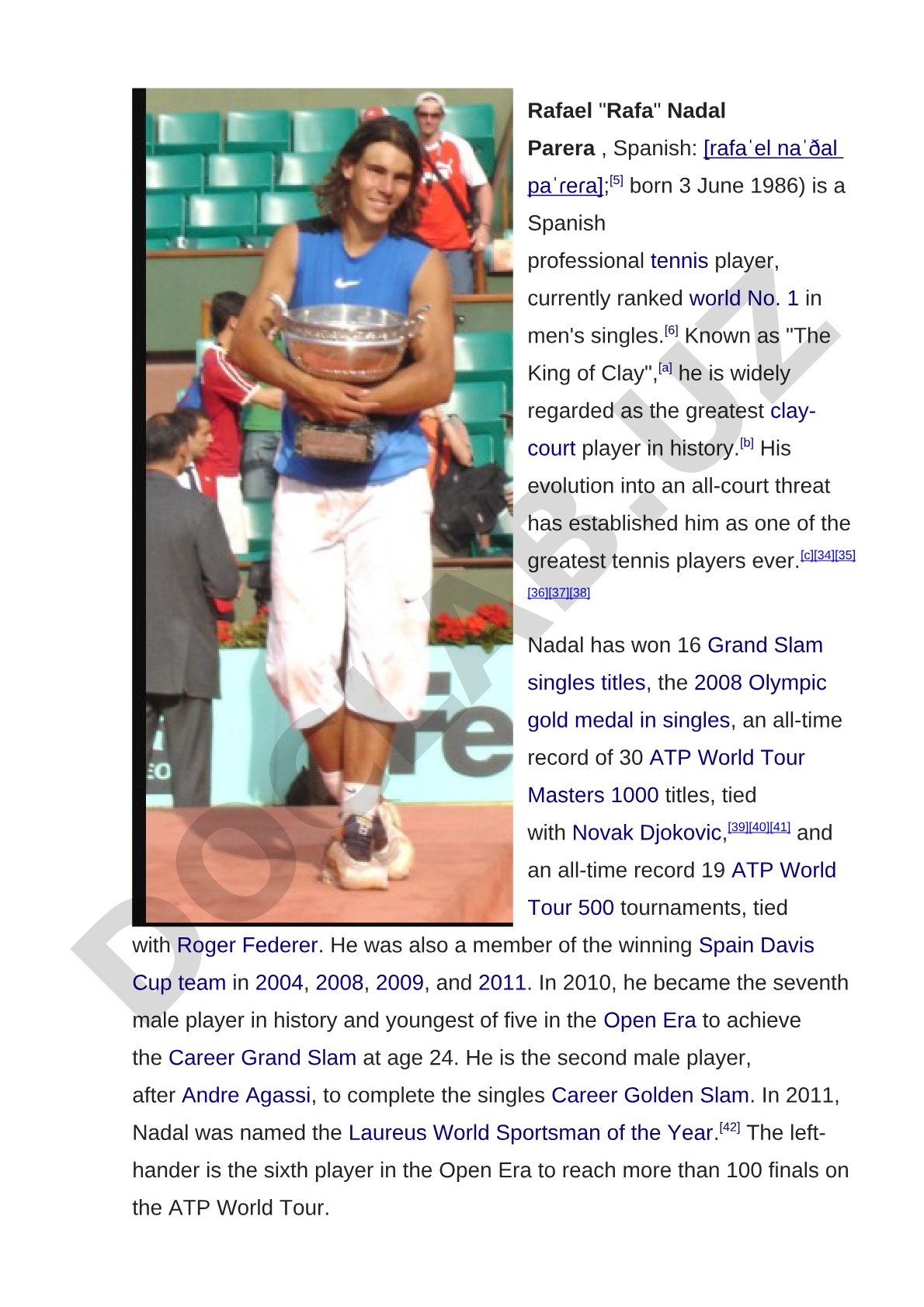 Rafael Nadal biography and achievements