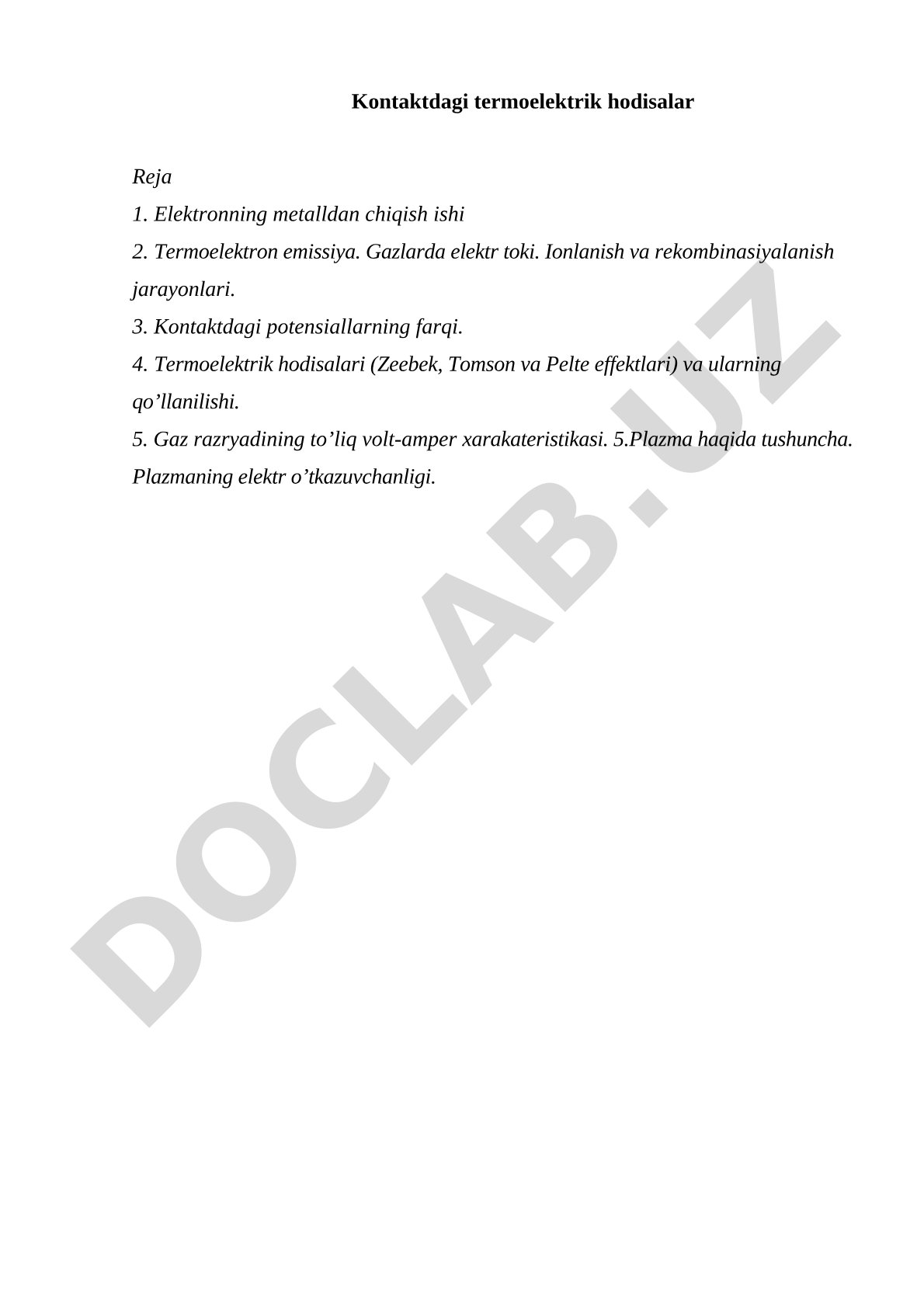 Kontaktdagi termoelektrik hodisalar
