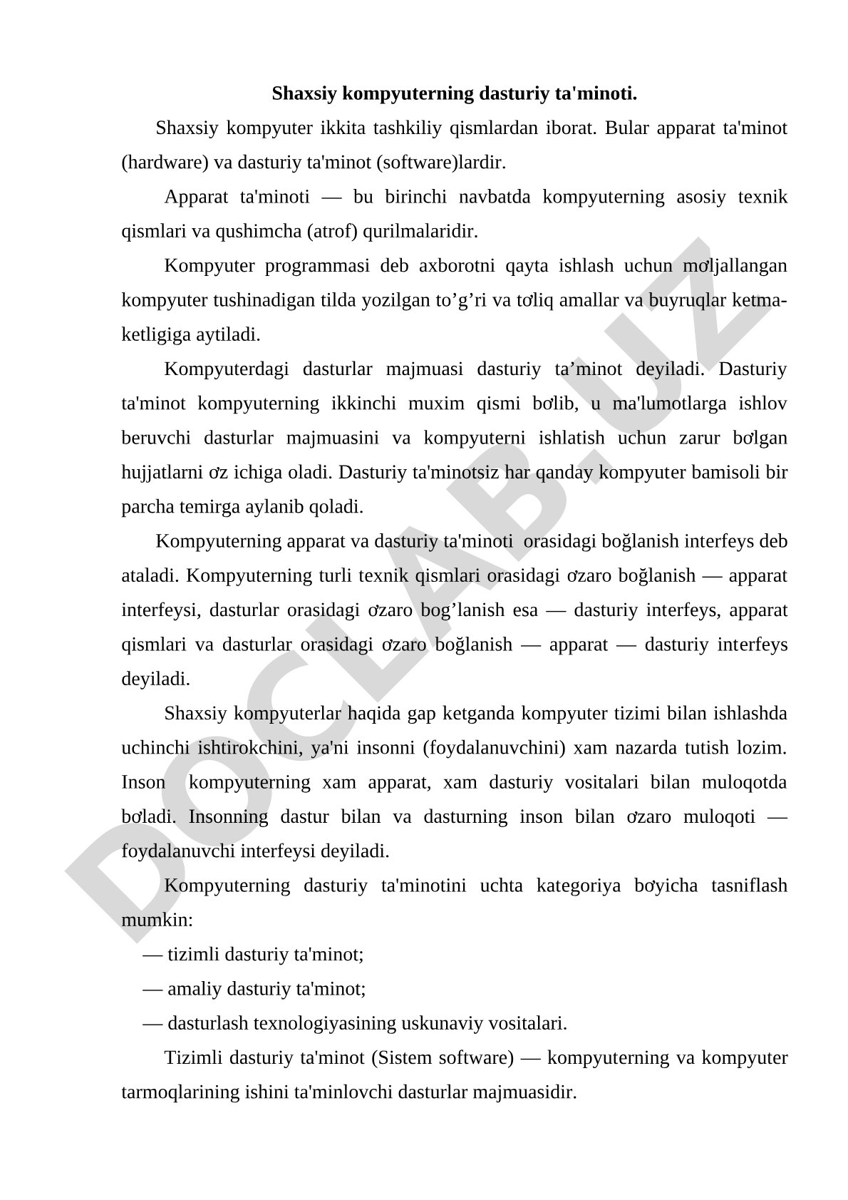Shaxsiy kompyuterning dasturiy ta'minoti