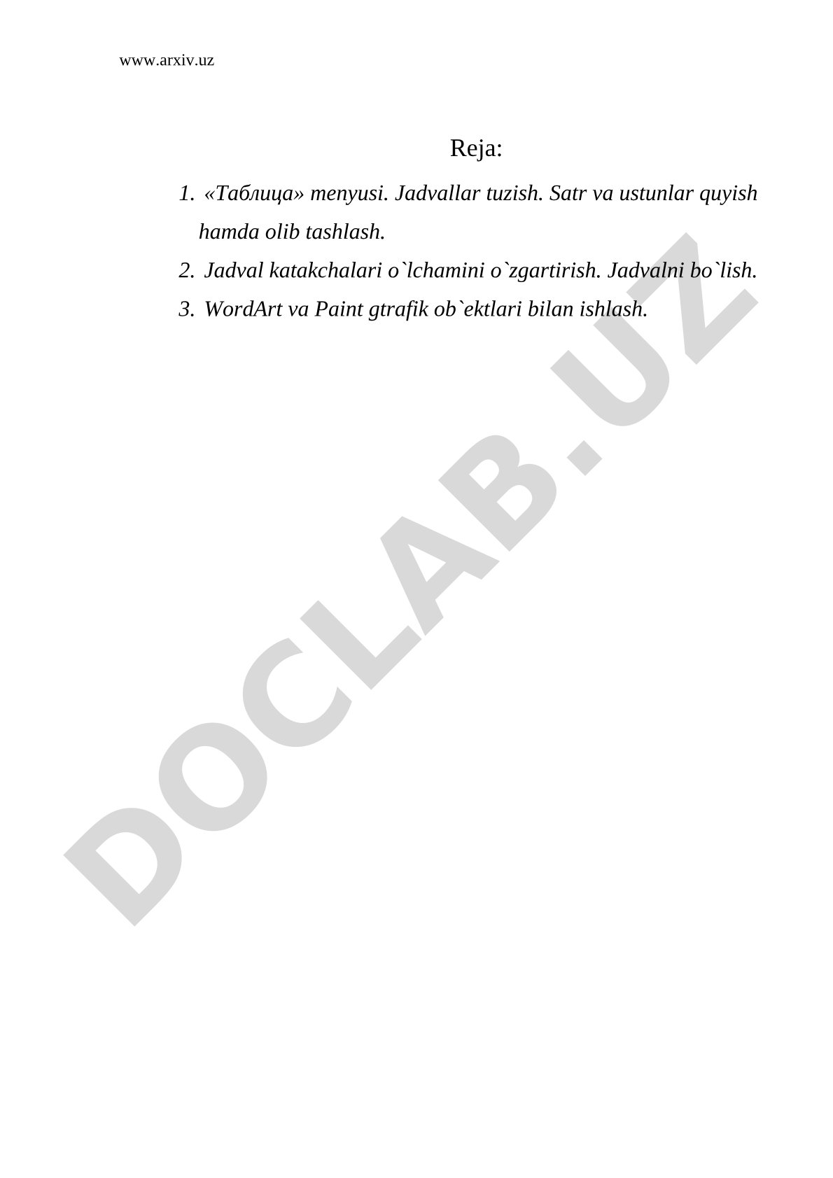 Word dasturida jadvallar bilan ishlash