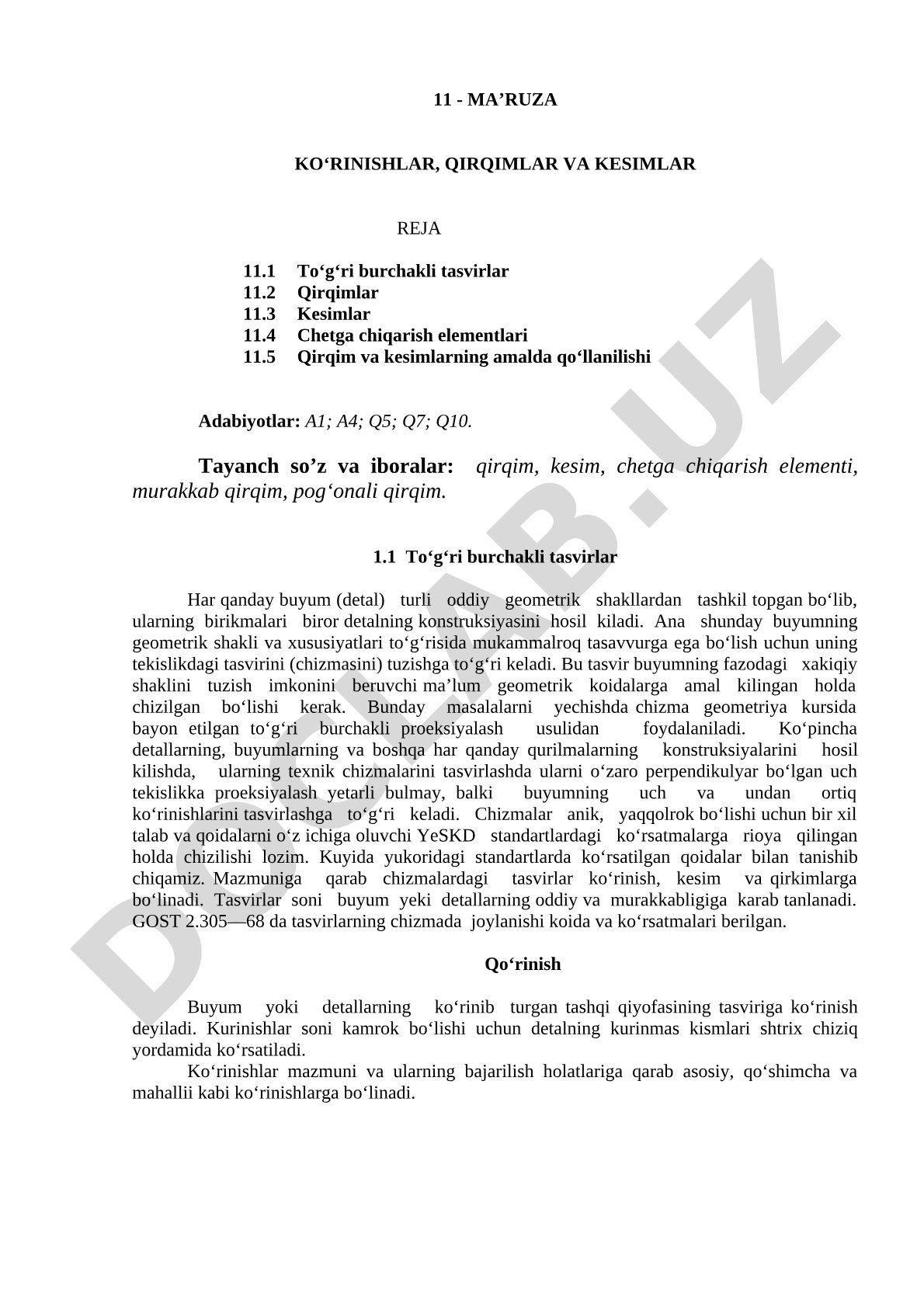 Ko‘rinishlar, qirqimlar va kesimlar