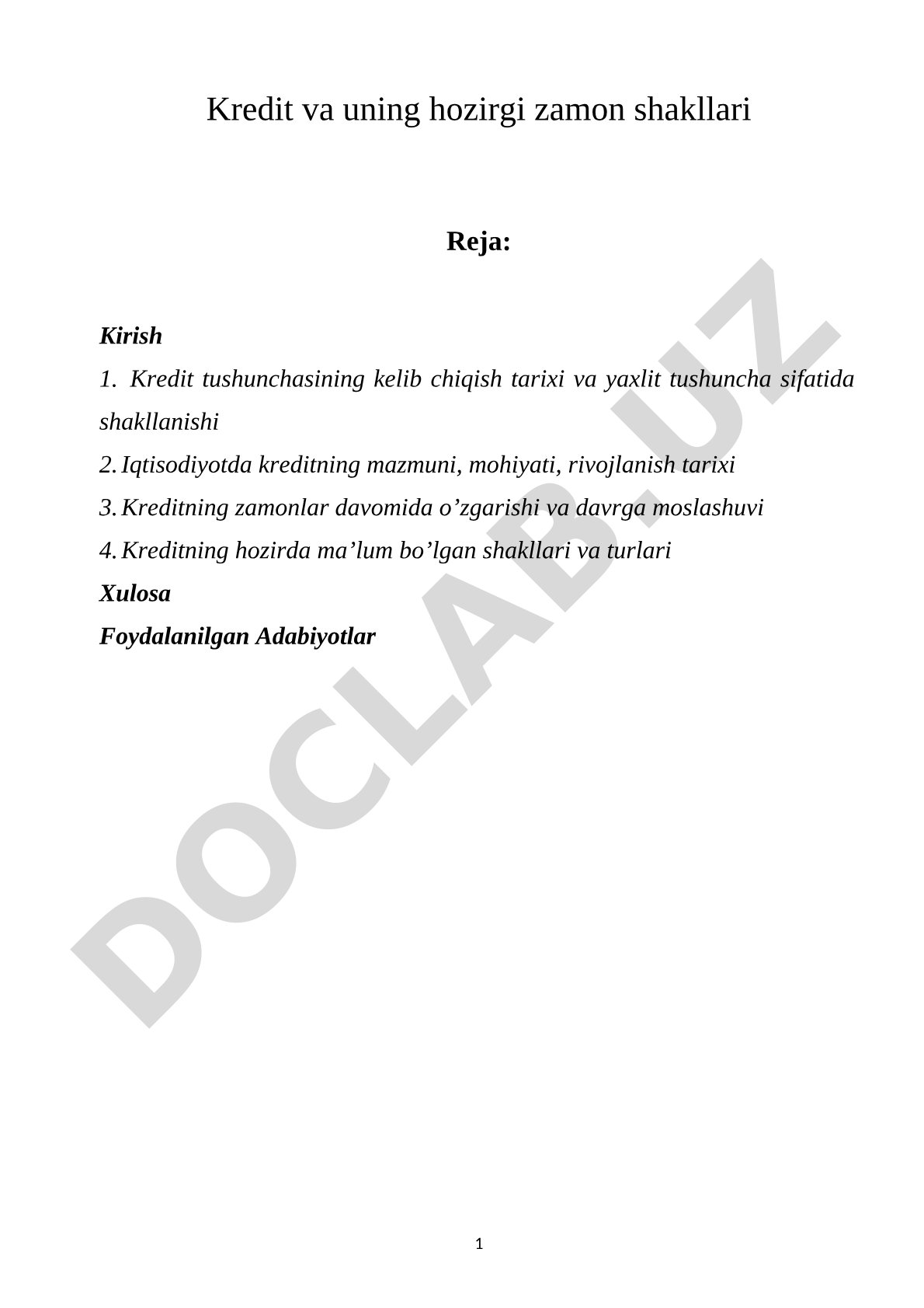 Kredit va uning hozirgi zamon shakllari
