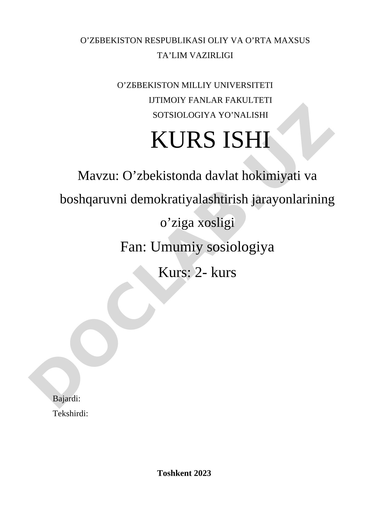 O'zbekistonda davlat hokimiyati va boshqaruvni demokratiyalashtirish jarayonlarining o'ziga xosligi