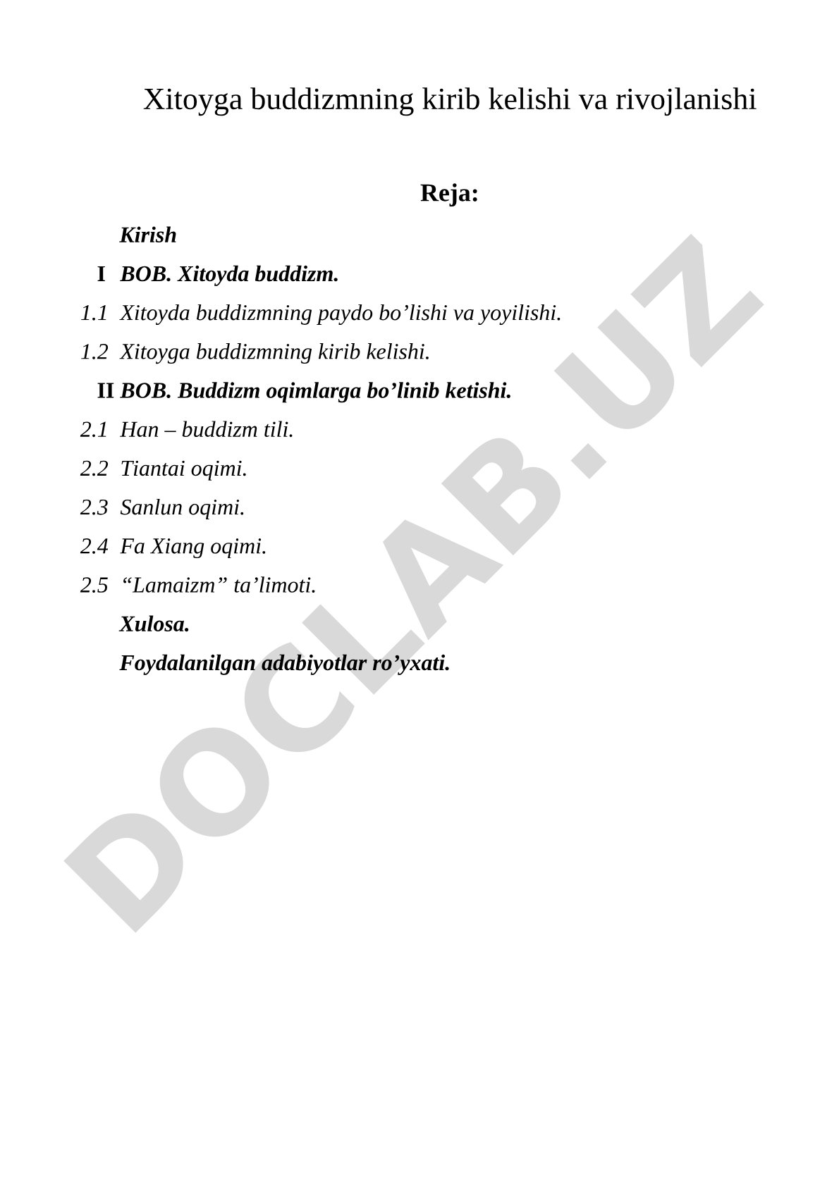 Xitoyga buddizmning kirib kelishi va rivojlanishi