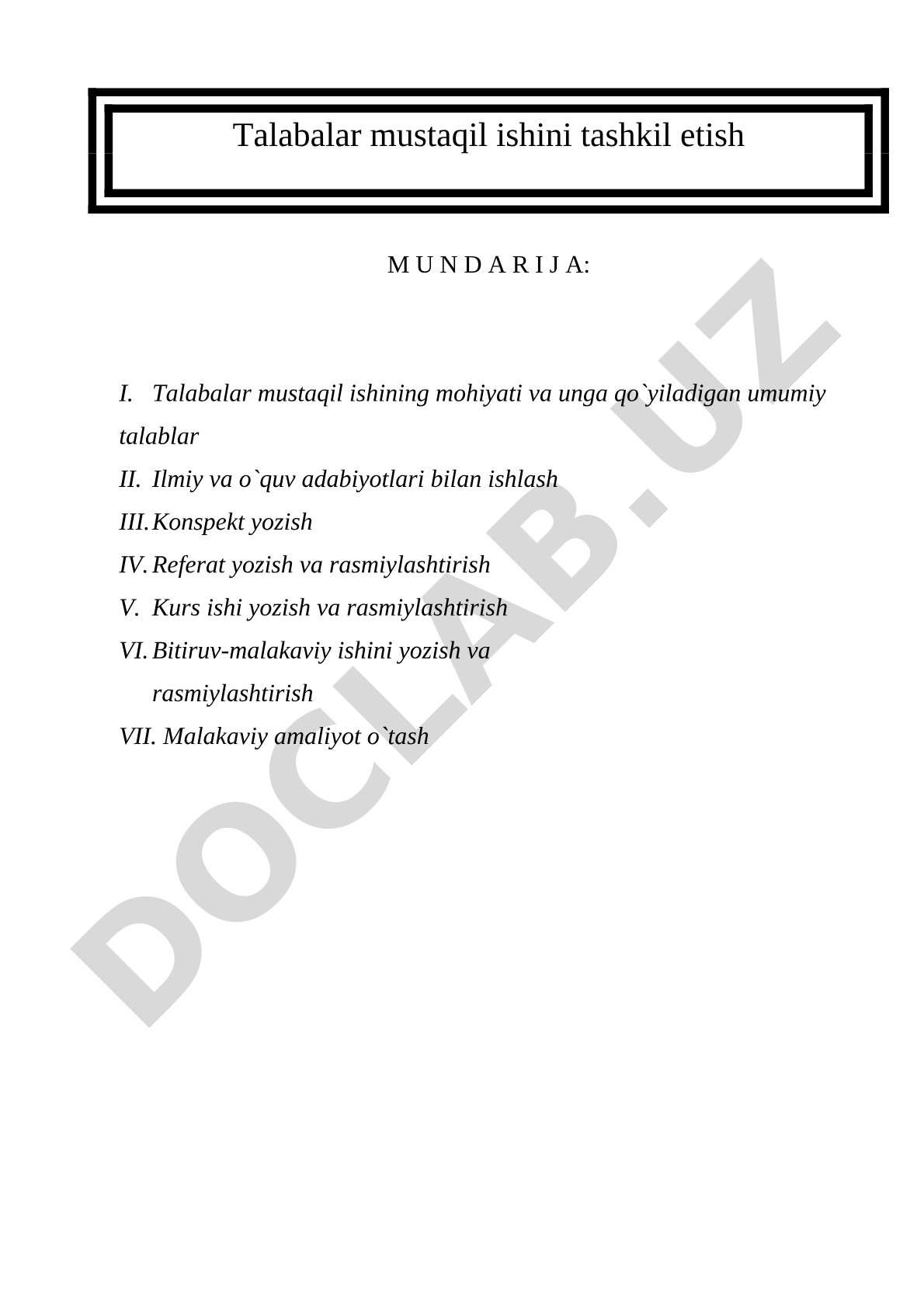 Talabalar mustaqil ishini tashkil etish