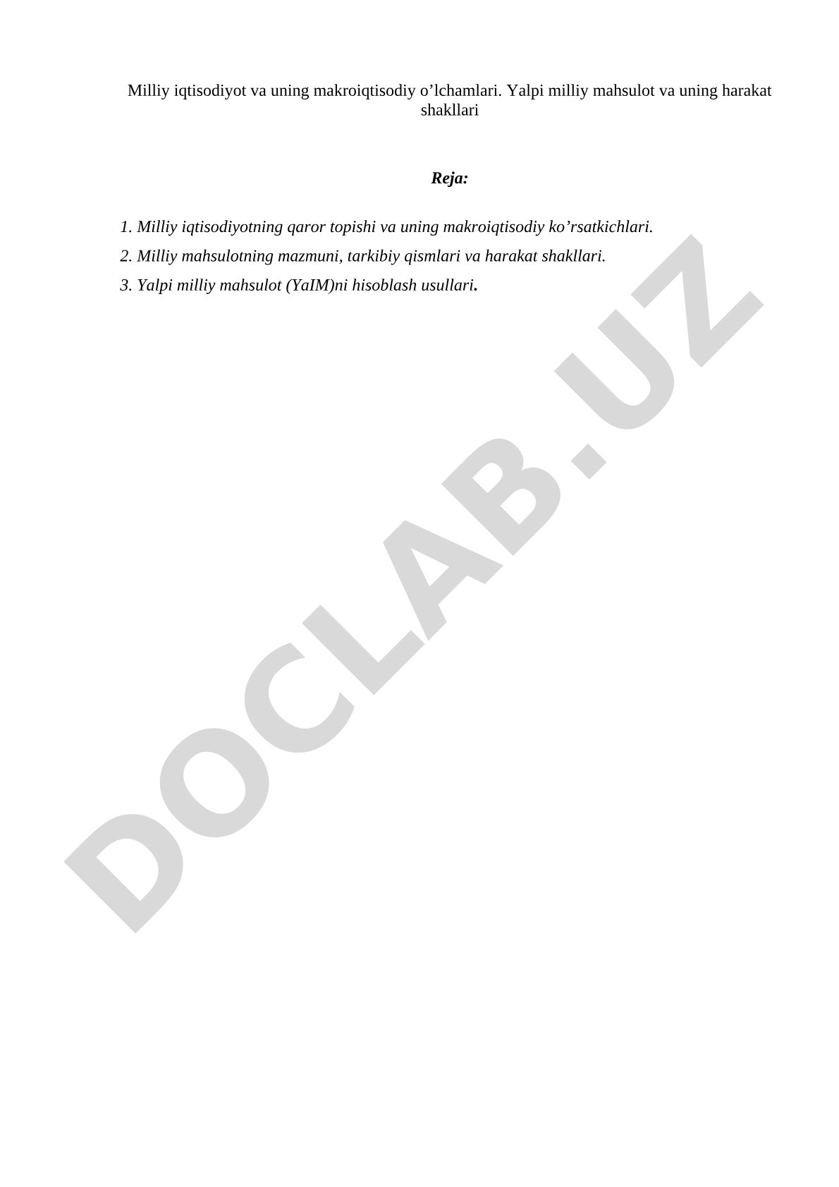 Milliy iqtisodiyot va uning makroiqtisodiy o'lchamlari