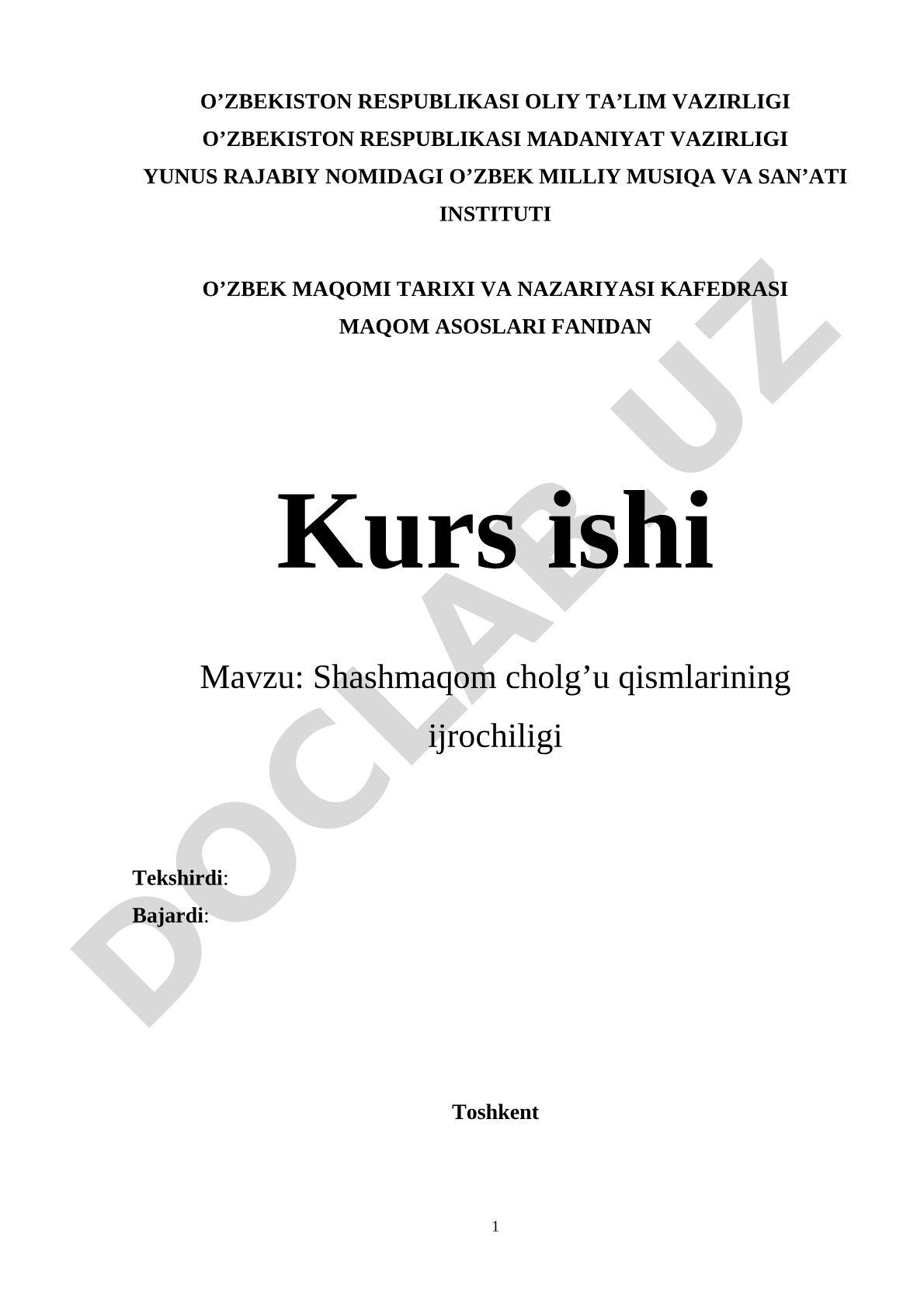 Shashmaqom cholg'u qismlarining ijrochiligi