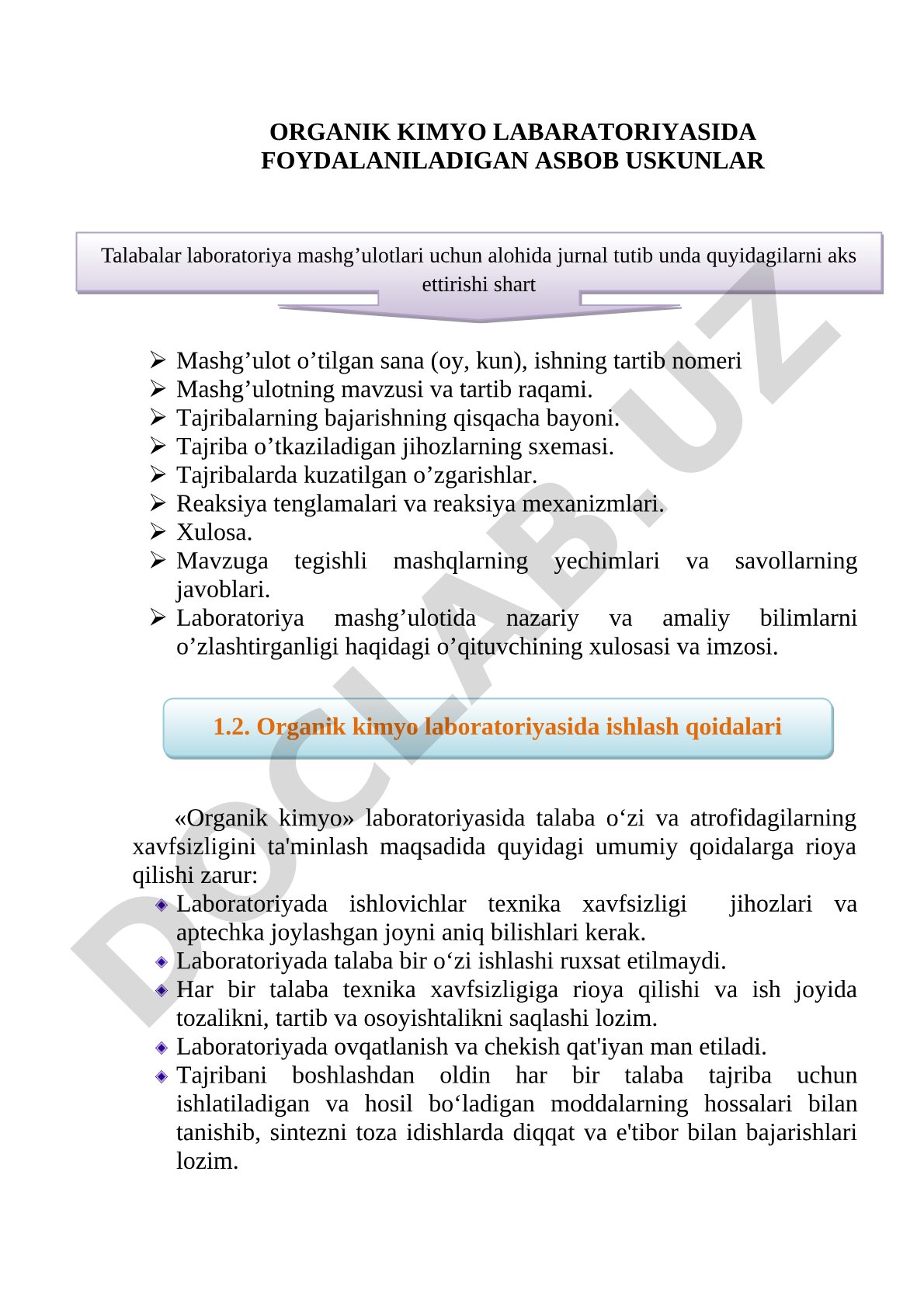 Organik kimyo laboratoriyasida foydalaniladigan asbob uskunalar