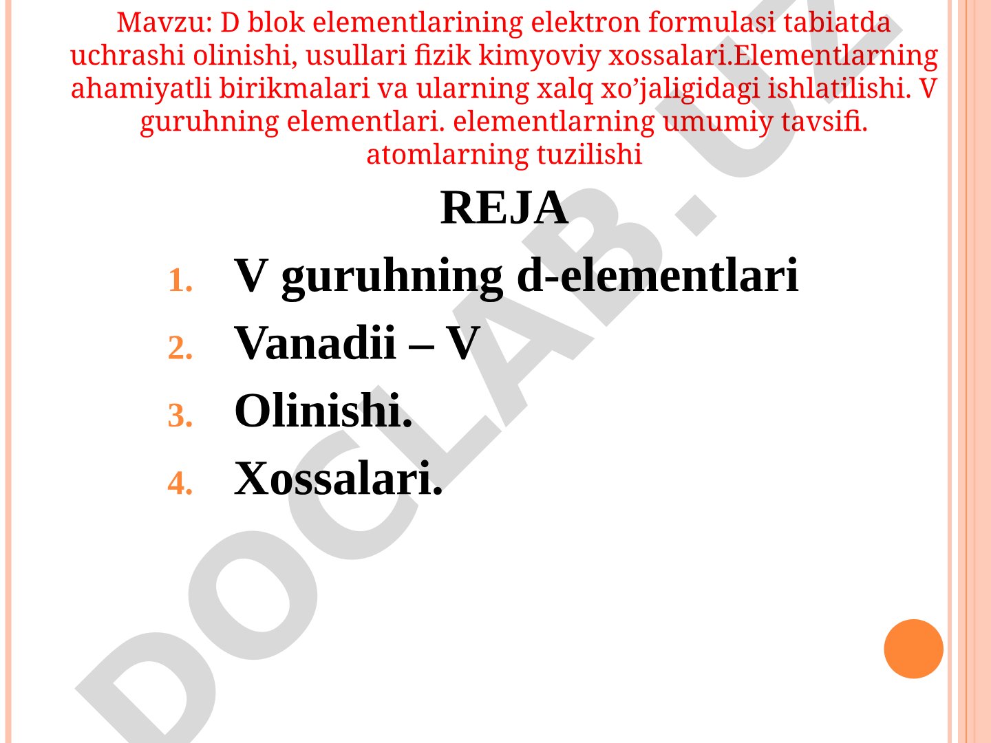 V guruh d-elementlari: vanadiy, niobiy, tantal