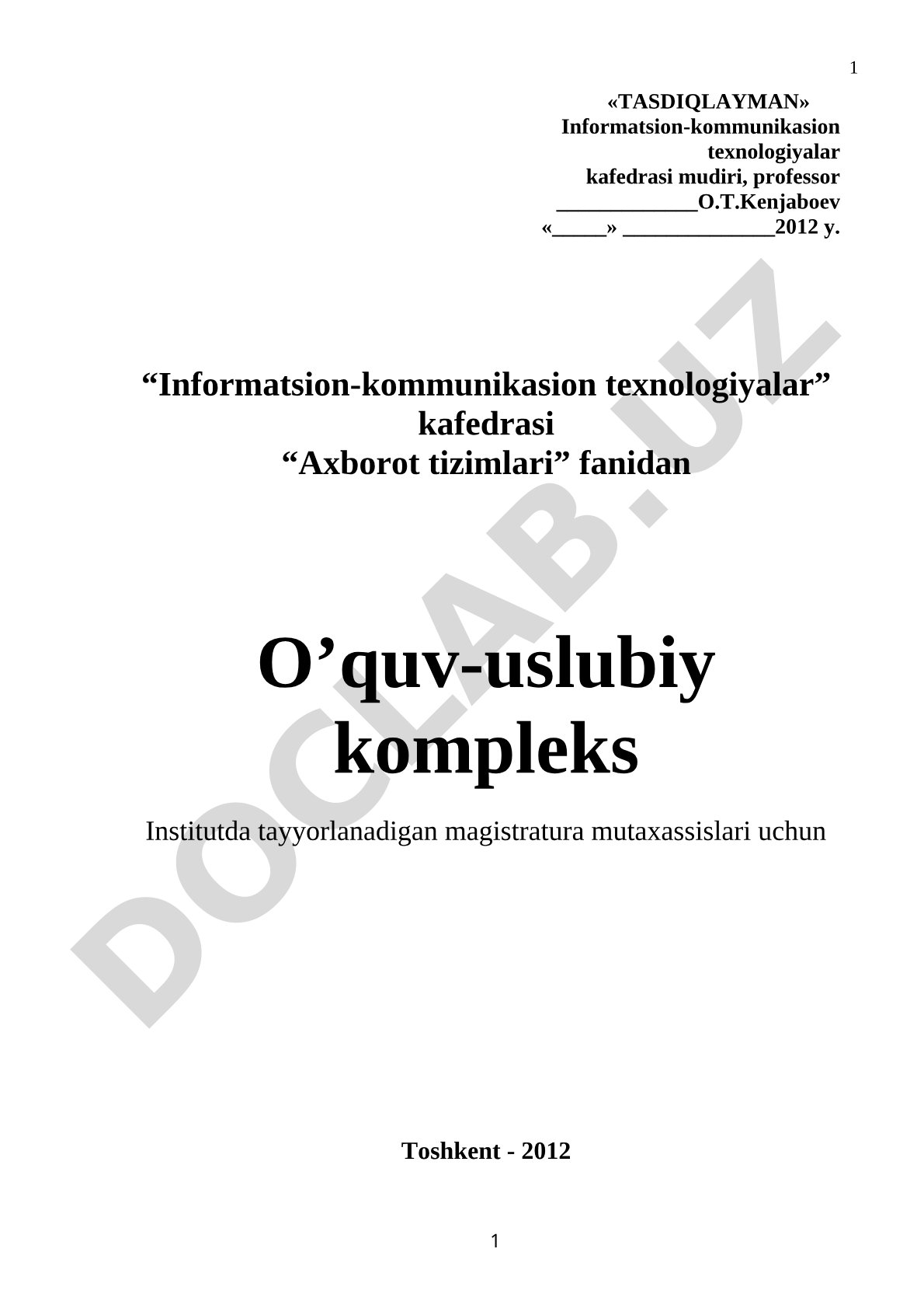 Axborot tizimlari fanidan o'quv-uslubiy kompleks