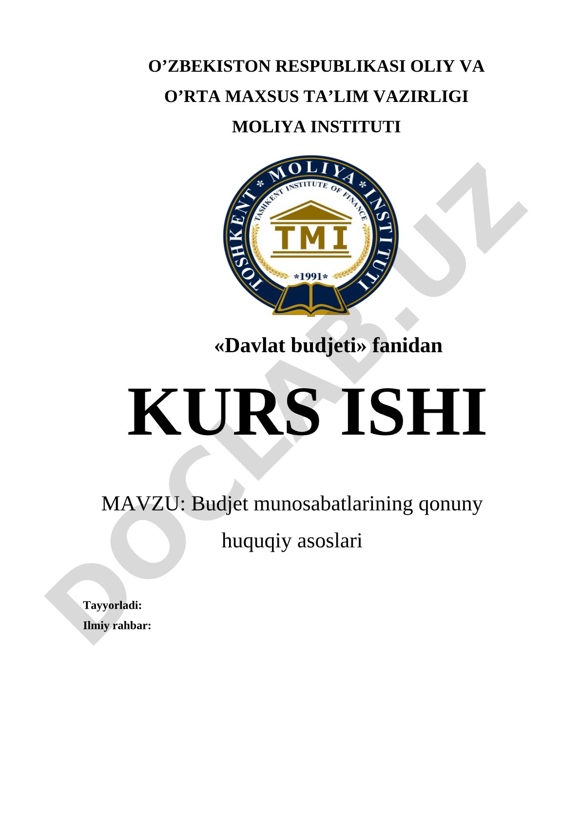 Budjet munosabatlarining qonuny huquqiy asoslari