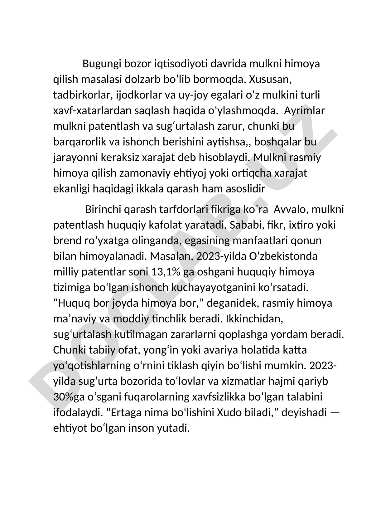 Mulkni himoya qilish: patentlash va sug'urtalash zarurati