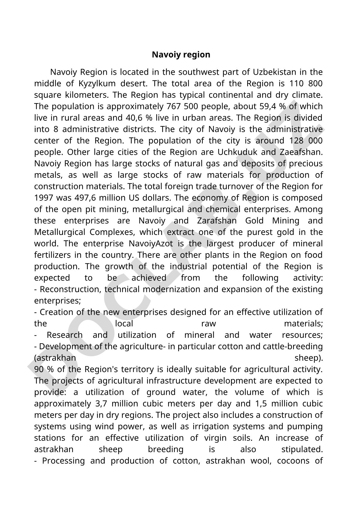 Navoiy Region Overview