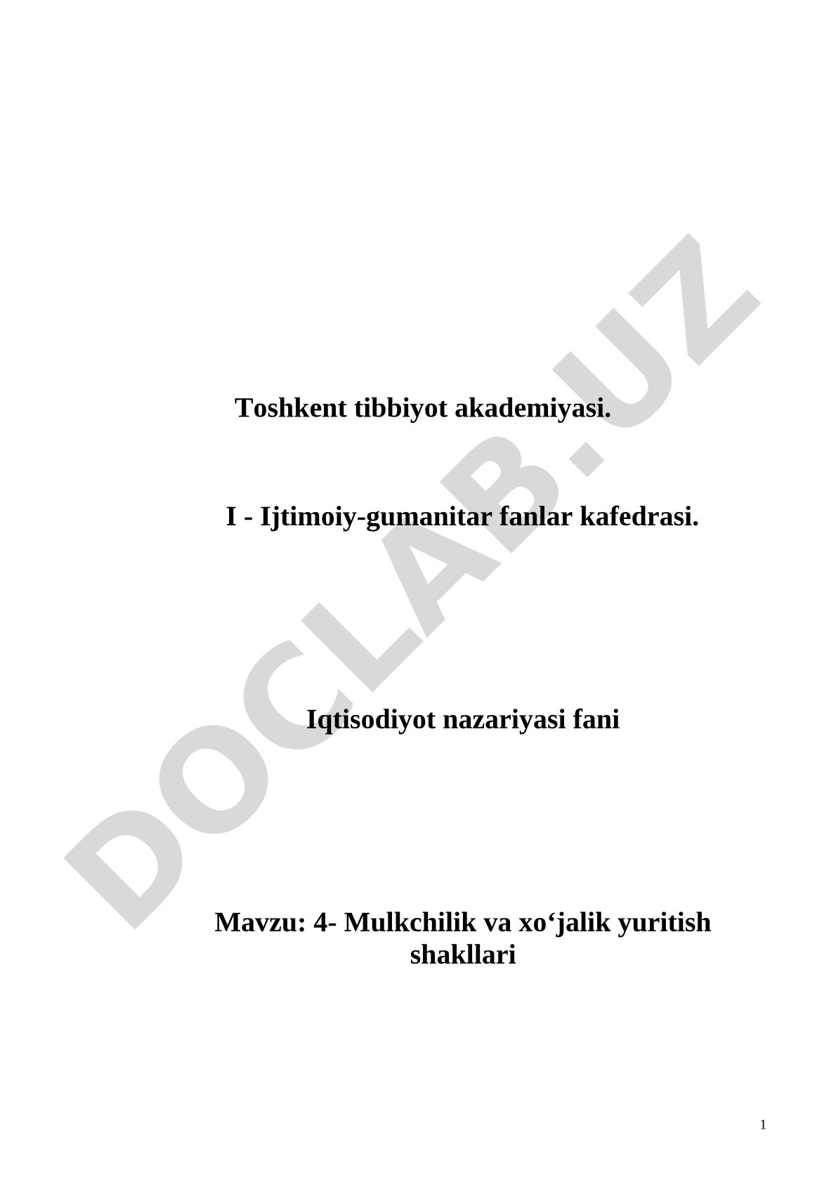 Mulkchilik va xo‘jalik yuritish shakllari