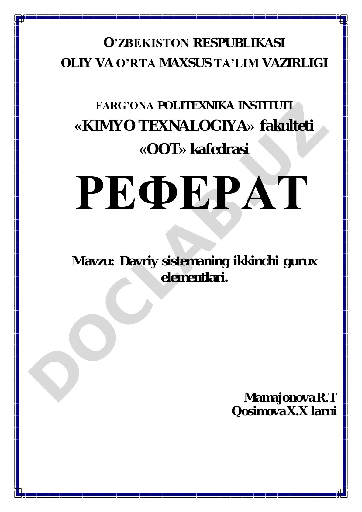 Davriy sistemaning ikkinchi gurux elementlari