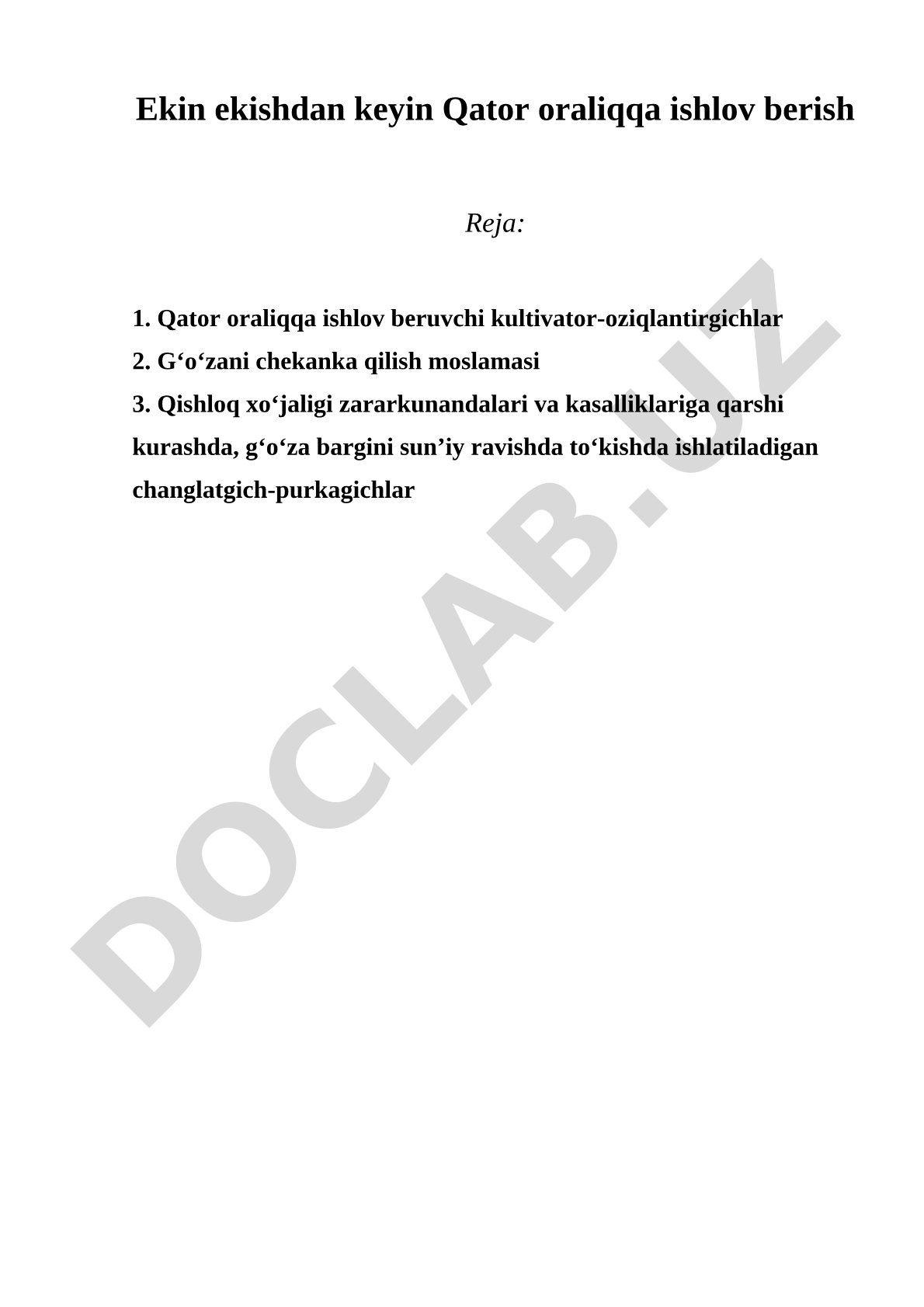 Ekin ekishdan keyin qator oraliqqa ishlov berish