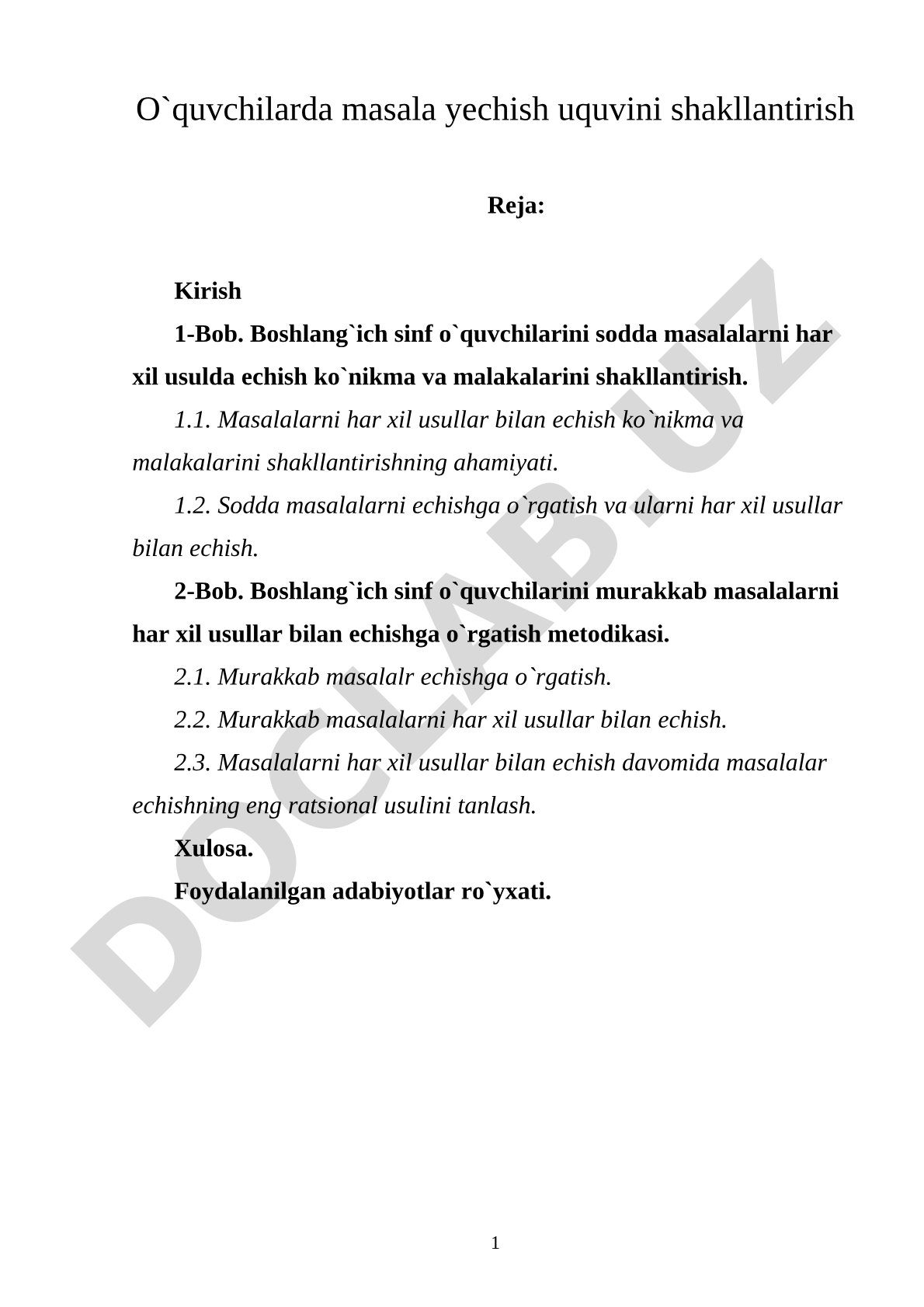 Boshlang'ich sinf o'quvchilarida masala yechish uquvini shakllantirish