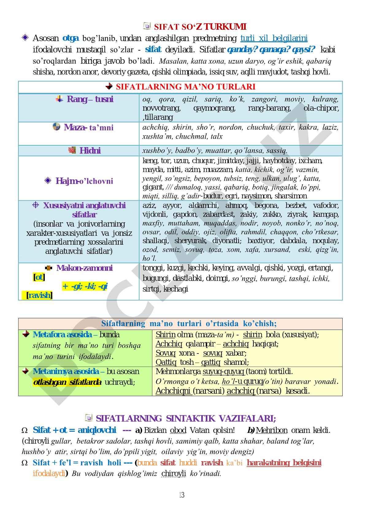 Sifat so‘z turkumi