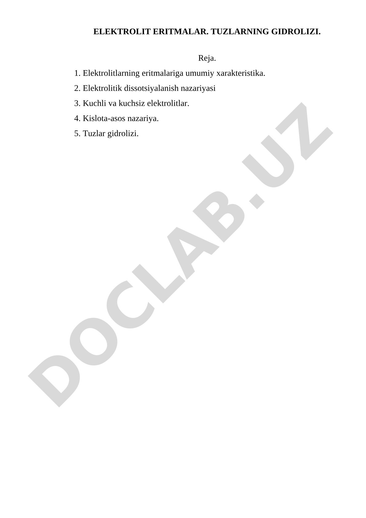 Elektrolit eritmalar. Tuzlarning gidrolizi