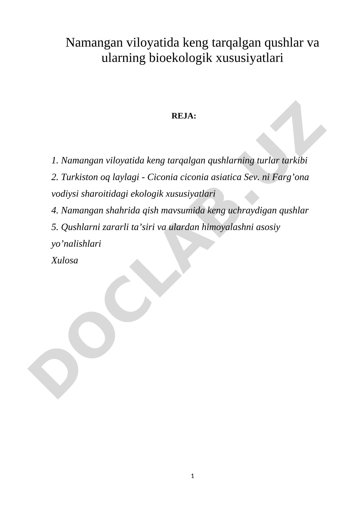 Namangan viloyatida keng tarqalgan qushlar va ularning bioekologik xususiyatlari