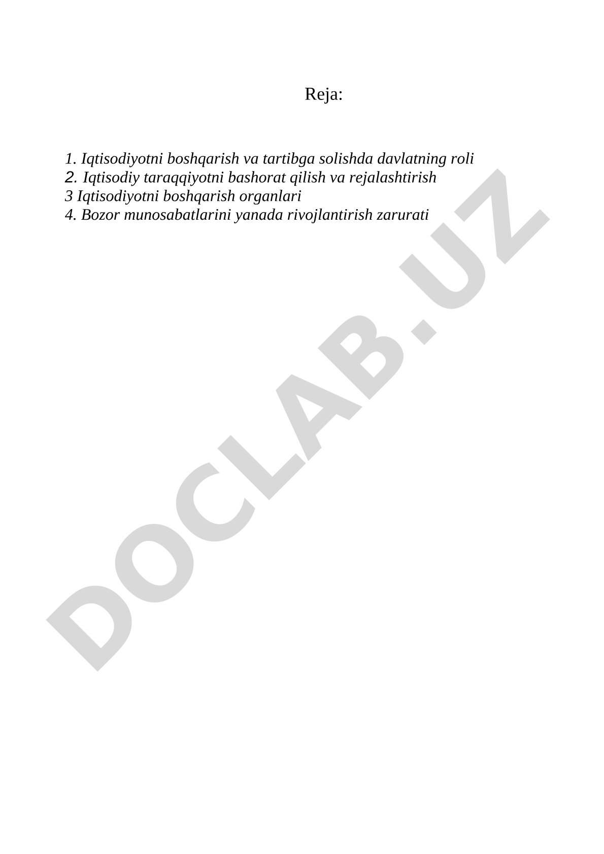Iqtisodiyotni boshqarish va tartibga solishda davlatning roli