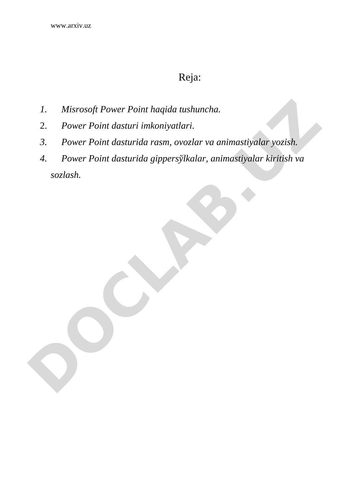 Microsoft Power Point dasturi imkoniyatlari