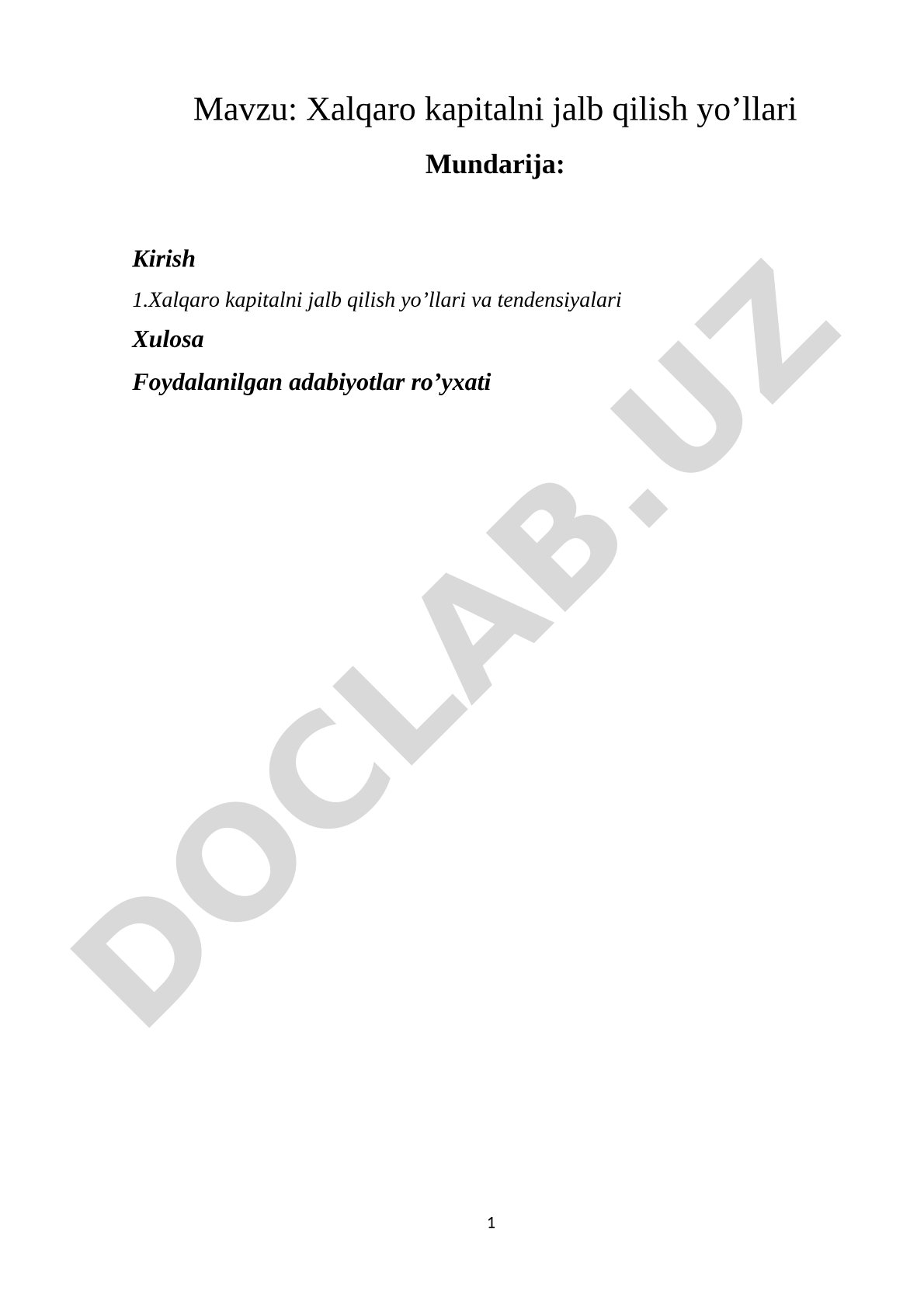 Xalqaro kapitalni jalb qilish yo’llari