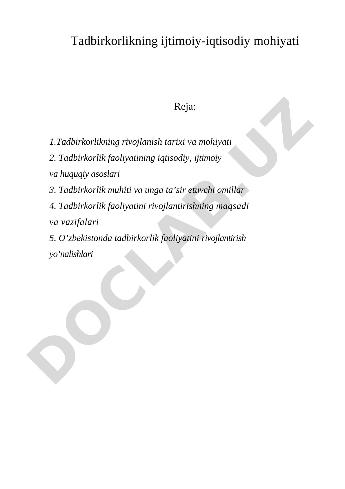 Tadbirkorlikning ijtimoiy-iqtisodiy mohiyati