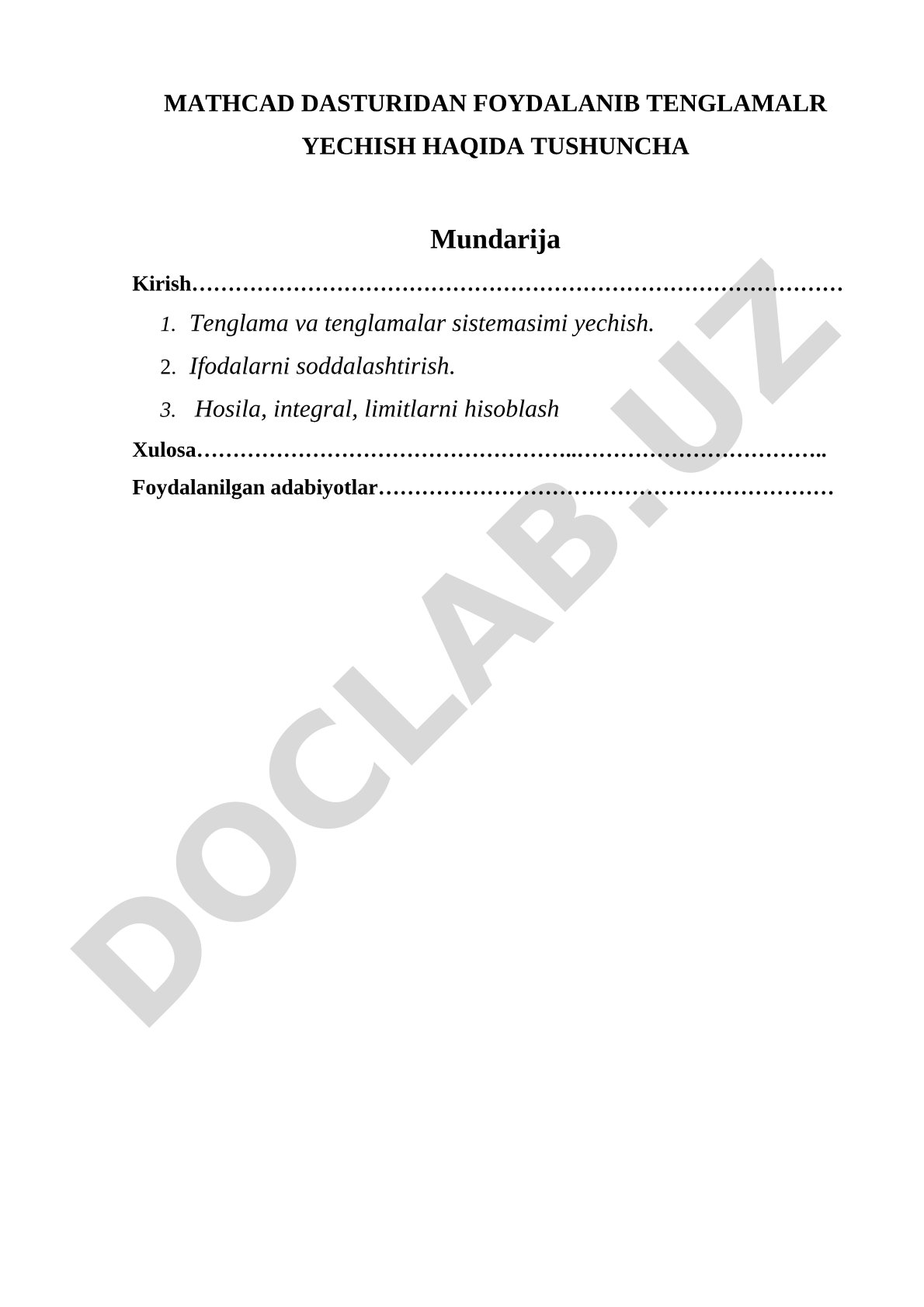 MathCAD dasturidan foydalanib tenglamalar yechish haqida tushuncha