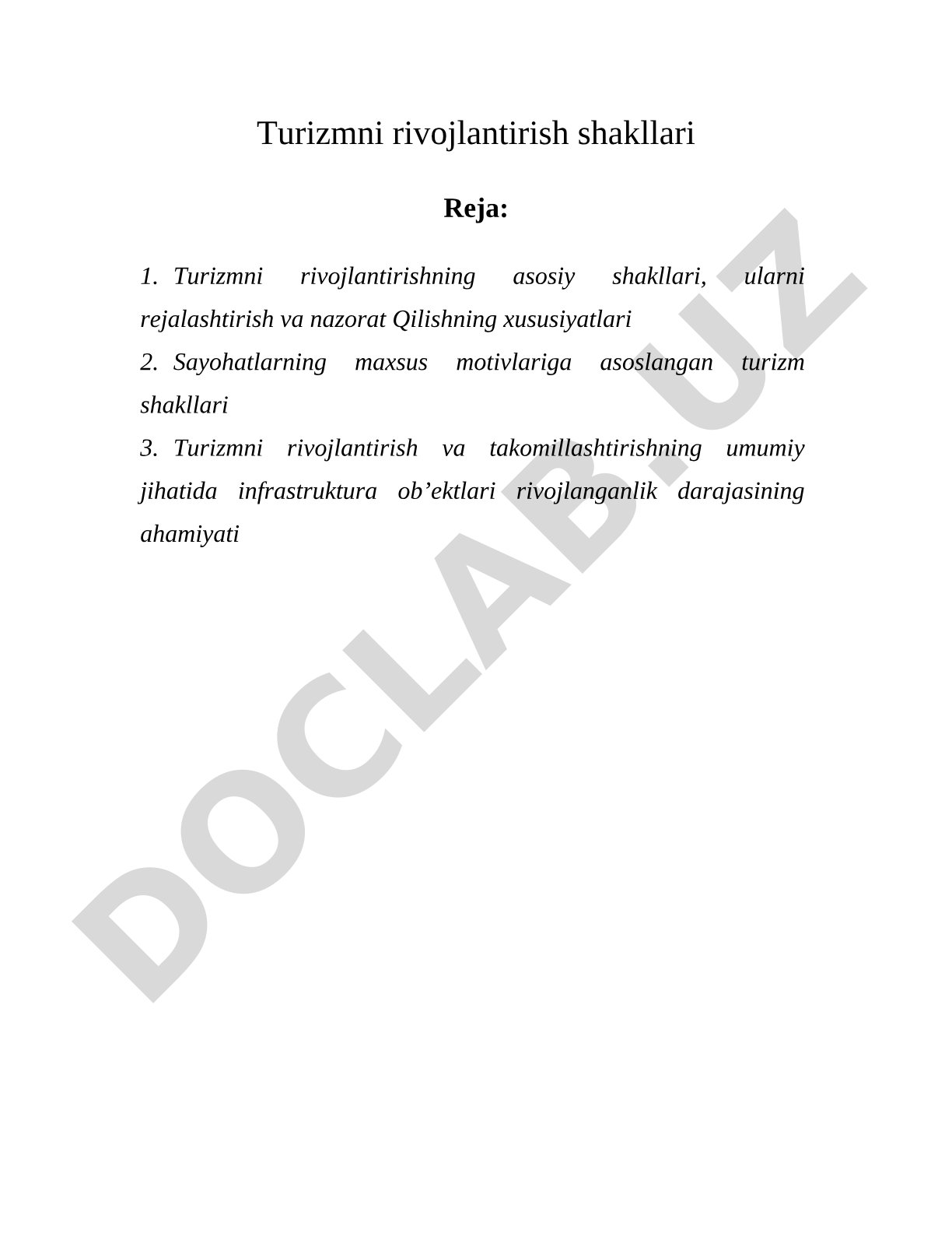 Turizmni rivojlantirish shakllari