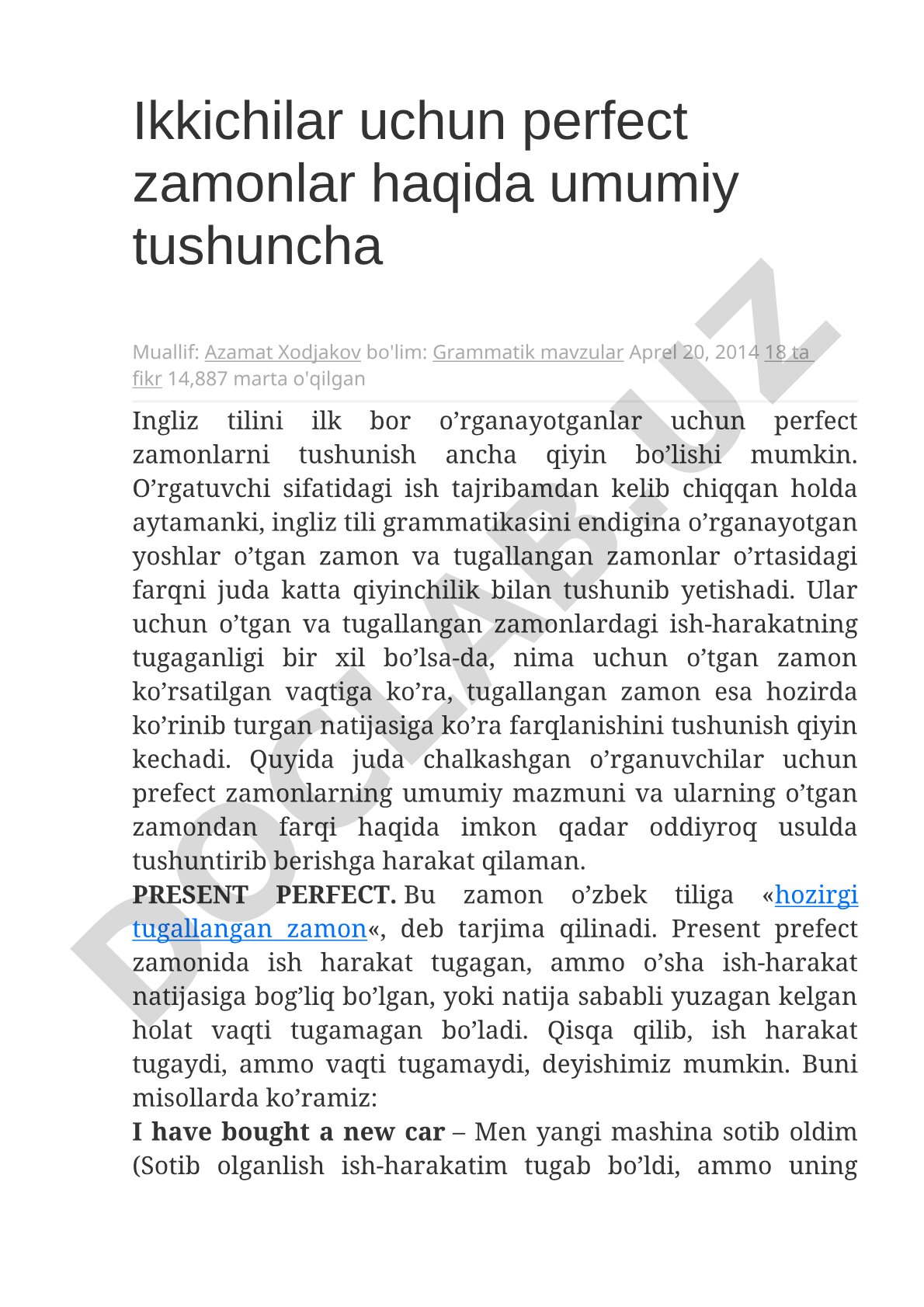 Ikkichilar uchun perfect zamonlar haqida umumiy tushuncha