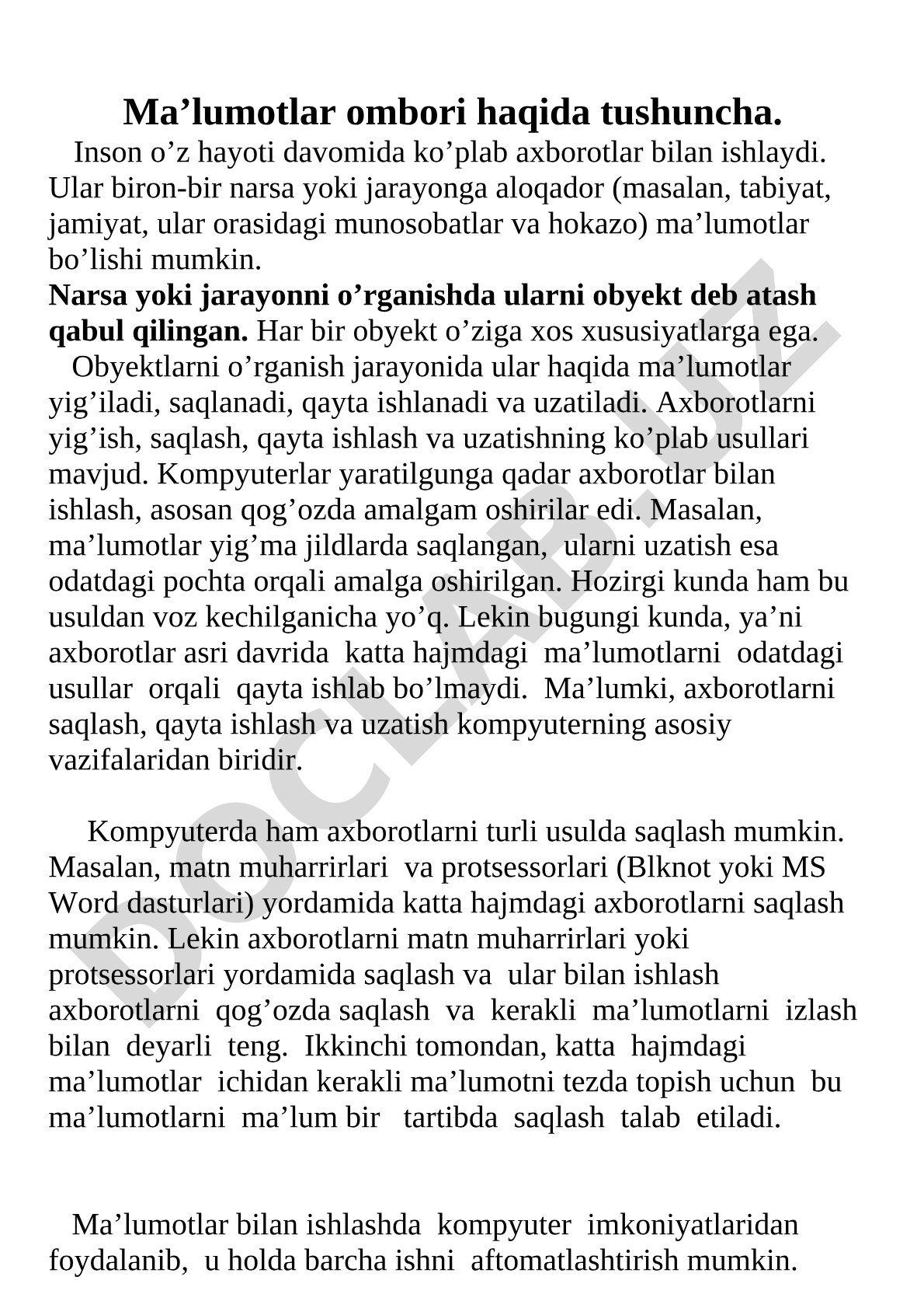 Ma'lumotlar ombori haqida tushuncha