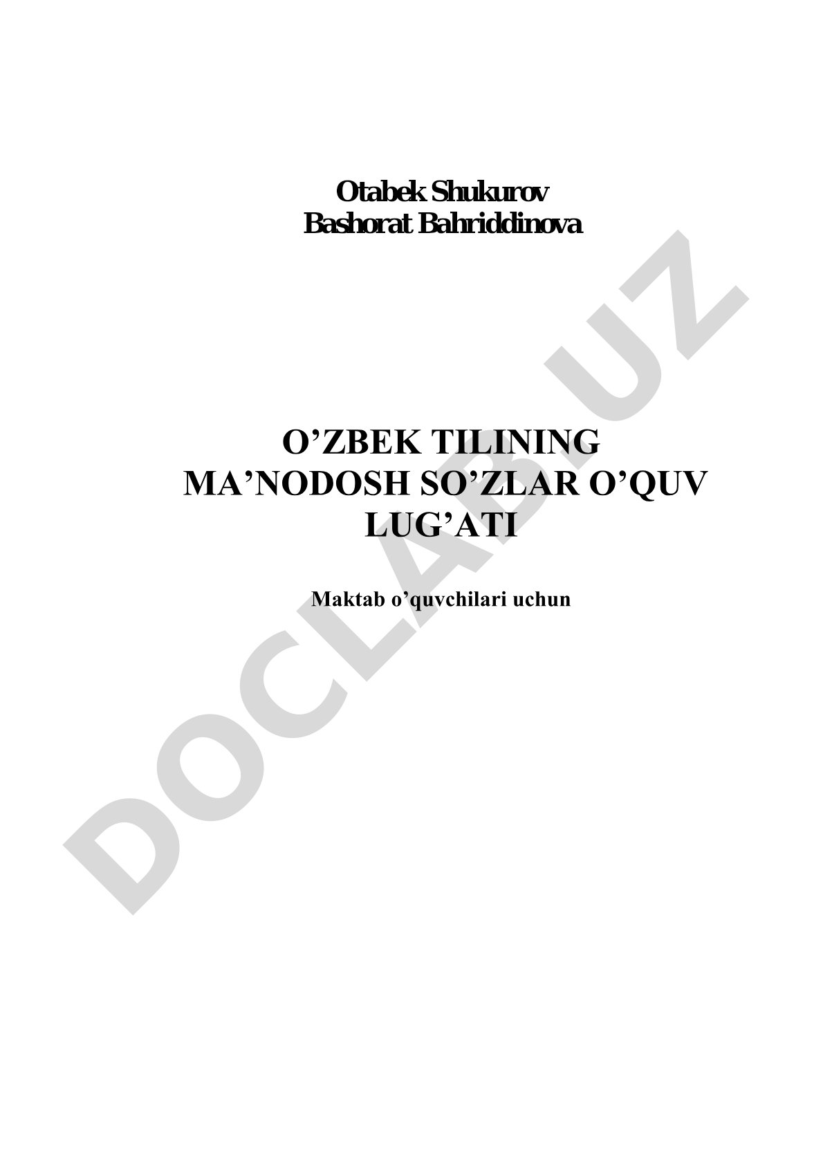 O'zbek tilining ma'nodosh so'zlar o'quv lug'ati