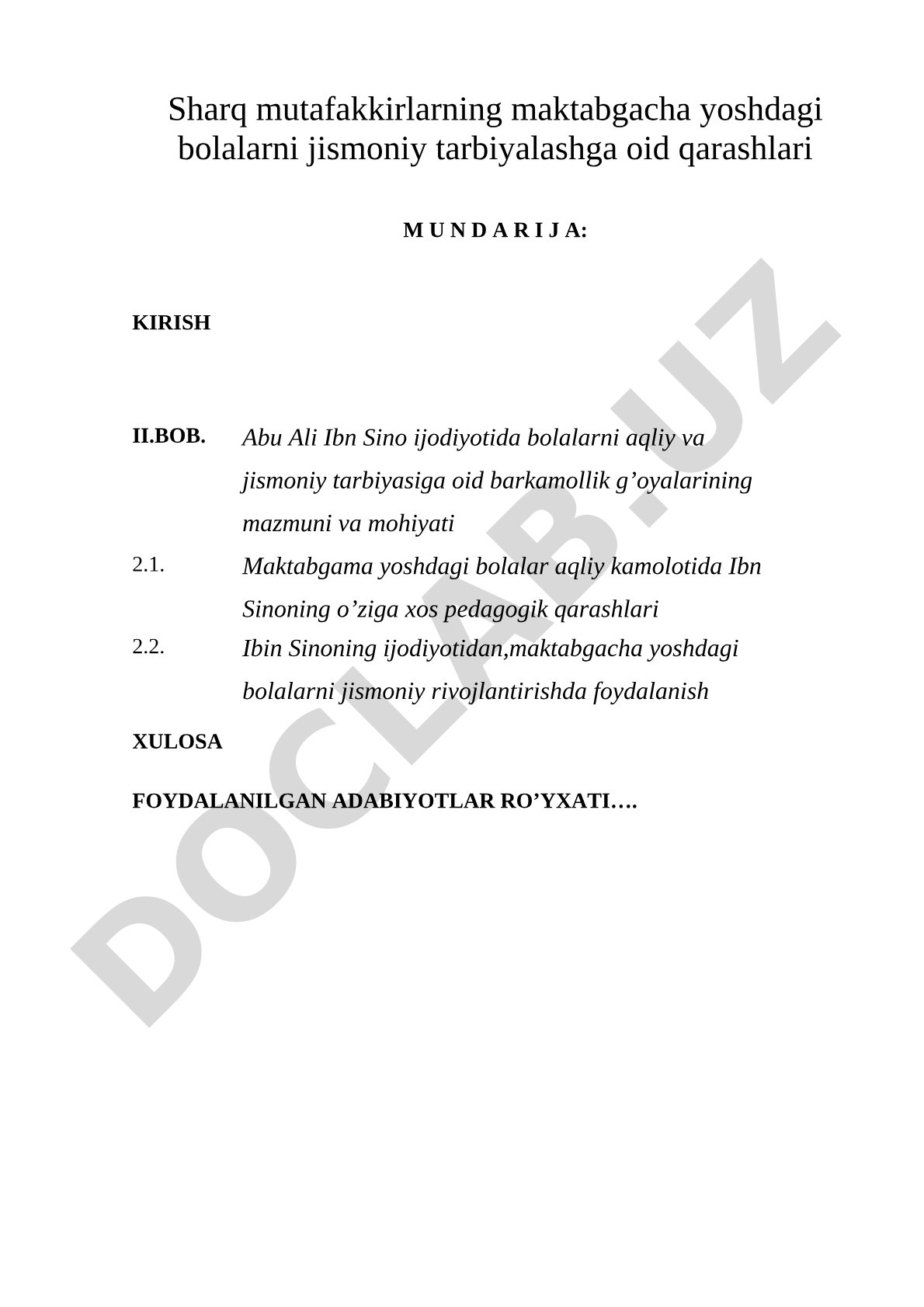 Sharq mutafakkirlarning maktabgacha yoshdagi bolalarni jismoniy tarbiyalashga oid qarashlari