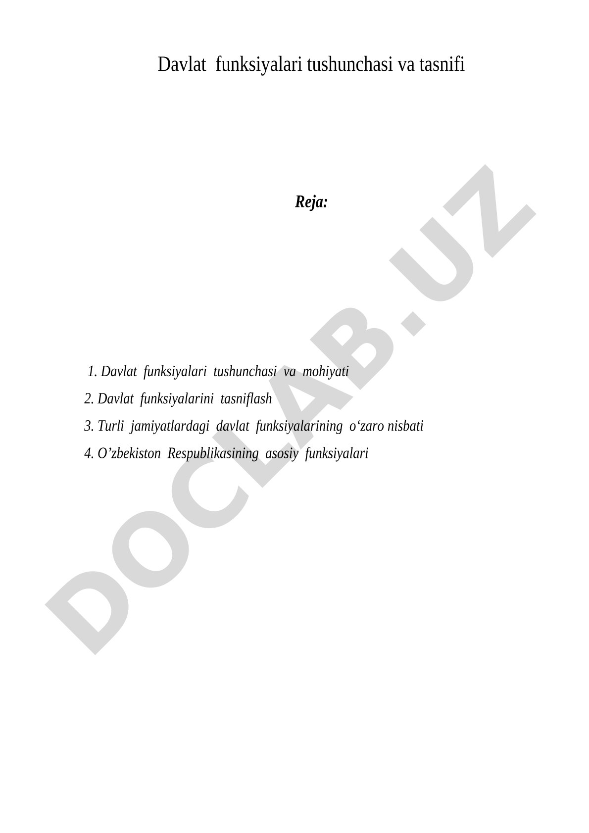 Davlat funksiyalari tushunchasi va tasnifi
