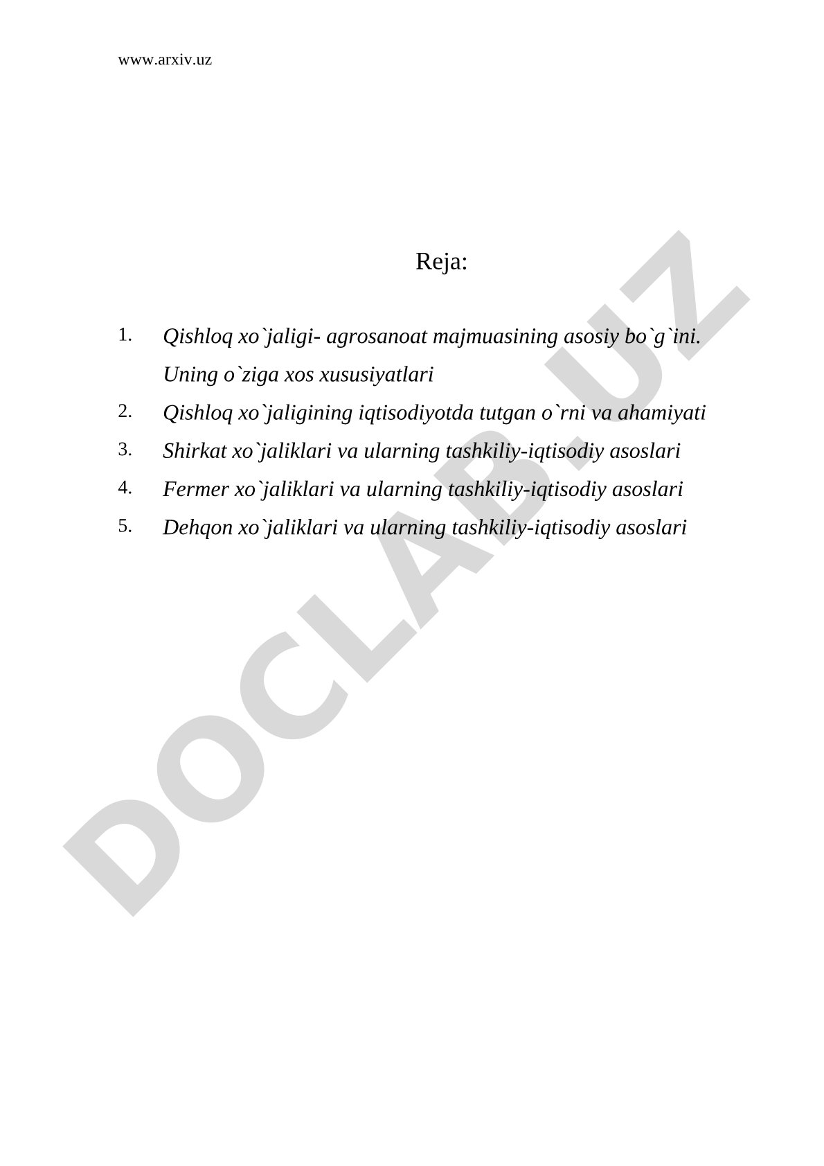 Qishloq xo'jaligi - agrosanoat majmuasining asosiy bo'g'ini