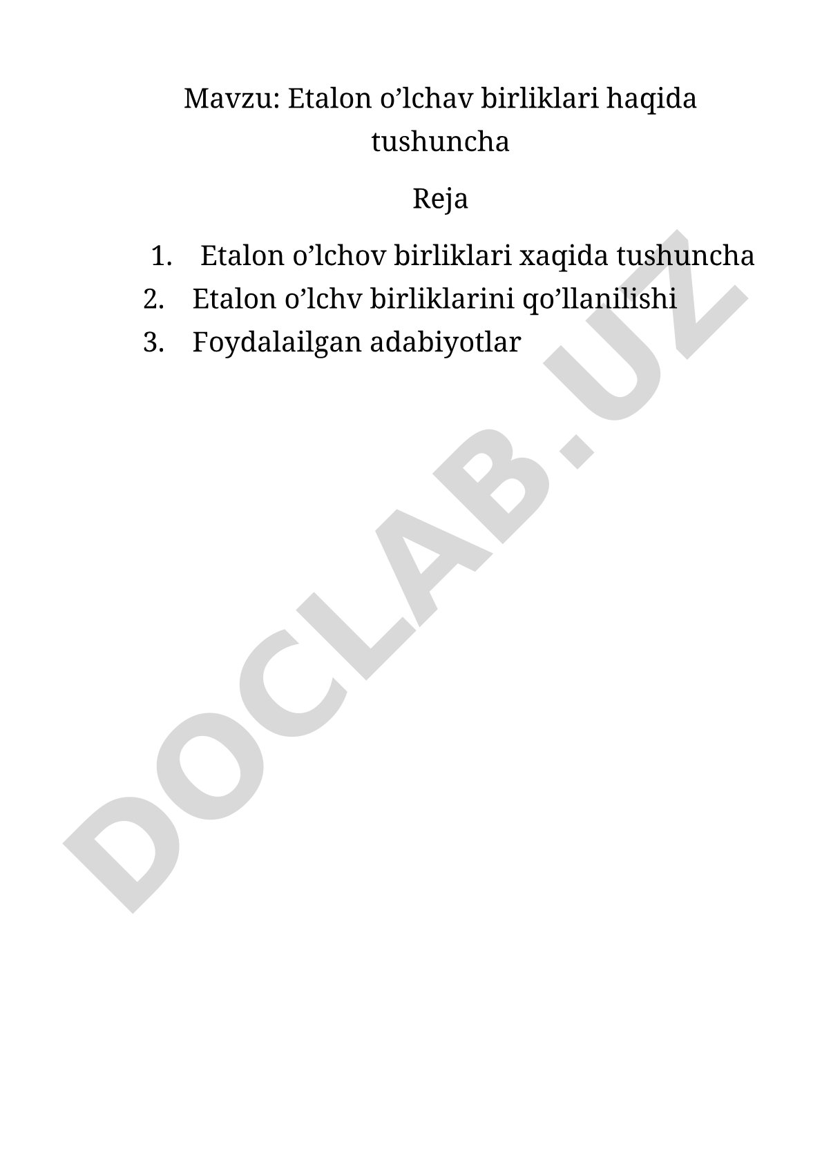 Etalon o‘lchov birliklari haqida tushuncha