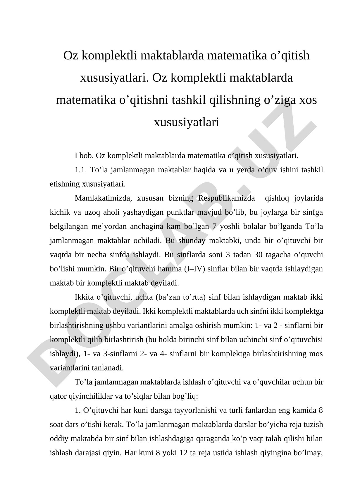Oz komplektli maktablarda matematika o'qitish xususiyatlari