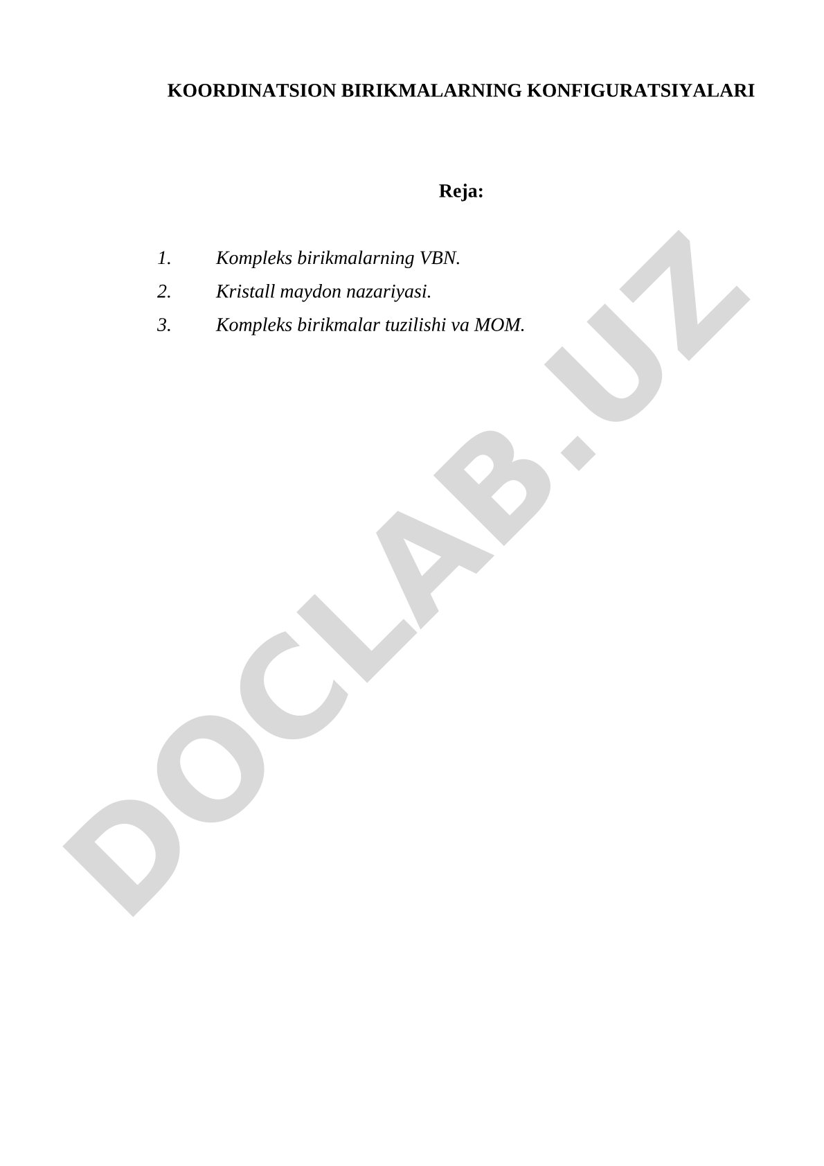 Koordinatsion birikmalarning konfiguratsiyalari