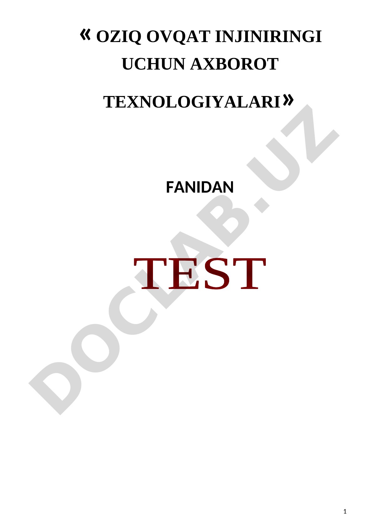 Oziq ovqat injiniringi uchun axborot texnologiyalari fanidan test savollari