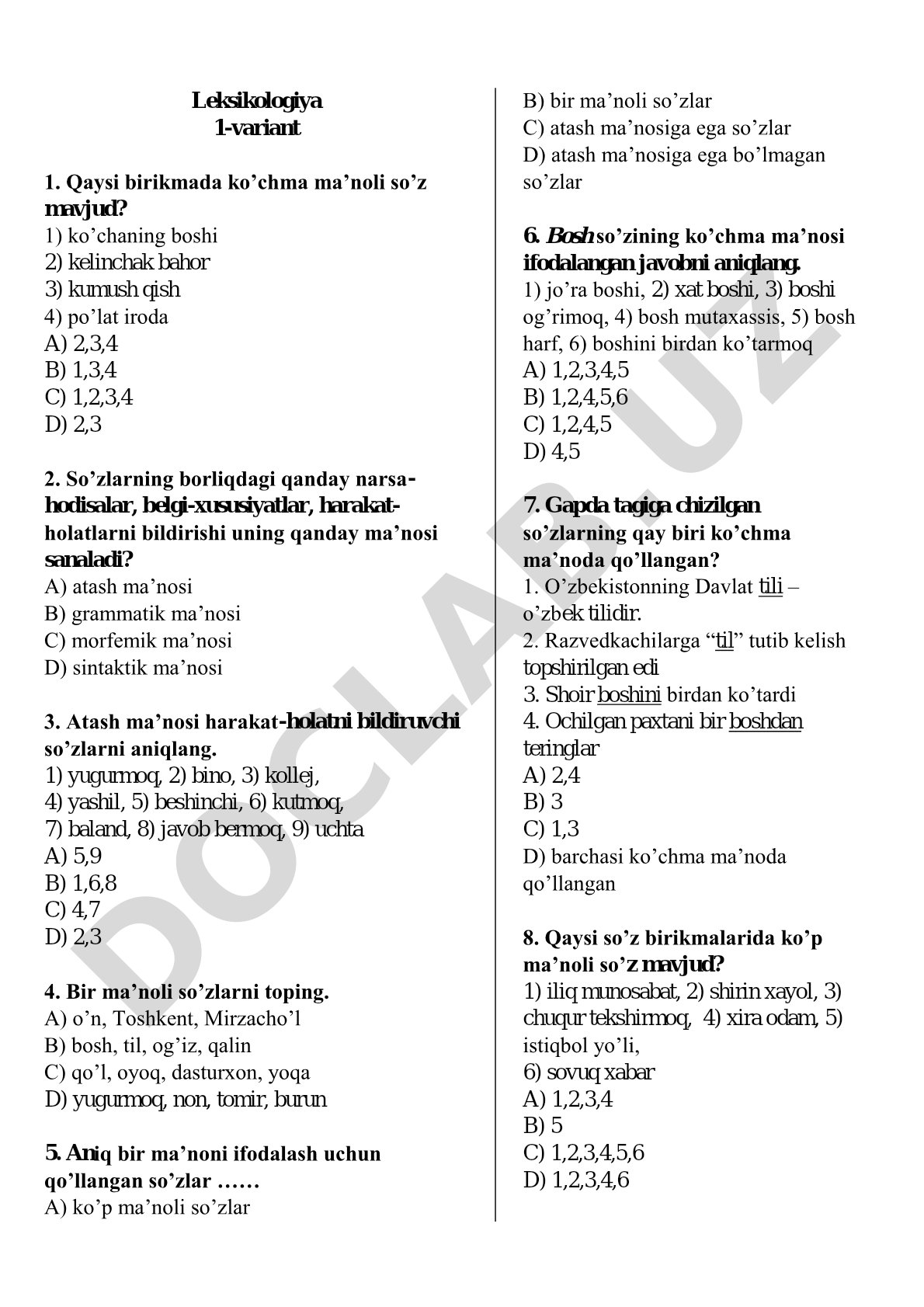 Leksikologiya 1-variant