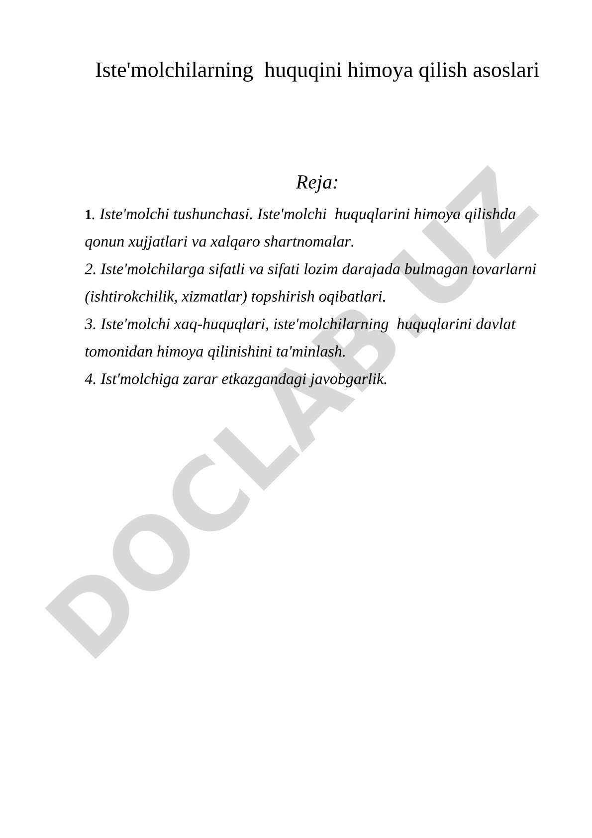 Iste'molchilarning huquqini himoya qilish asoslari