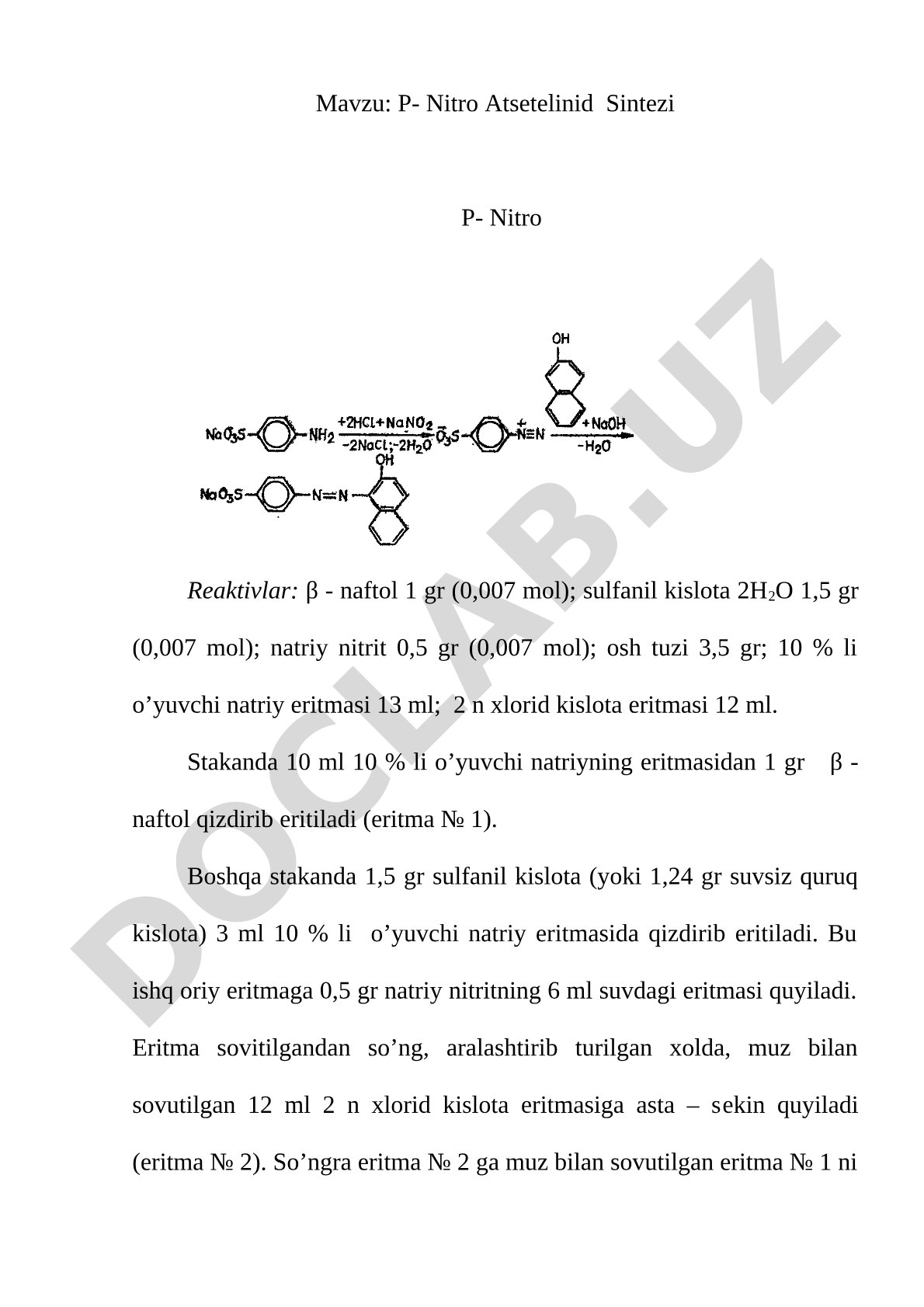 P-Nitro Atsetelinid Sintezi