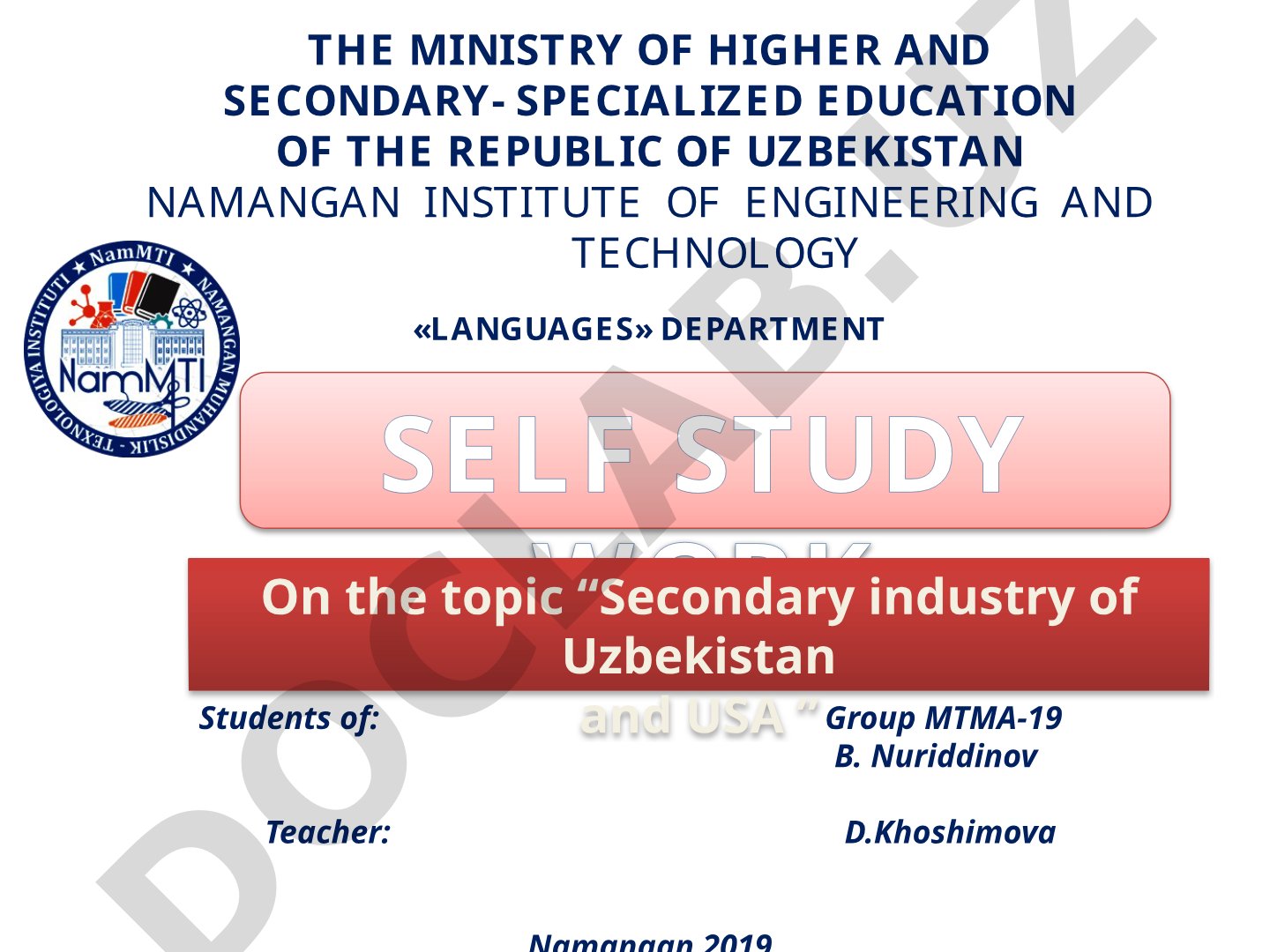 Secondary industry of Uzbekistan and USA