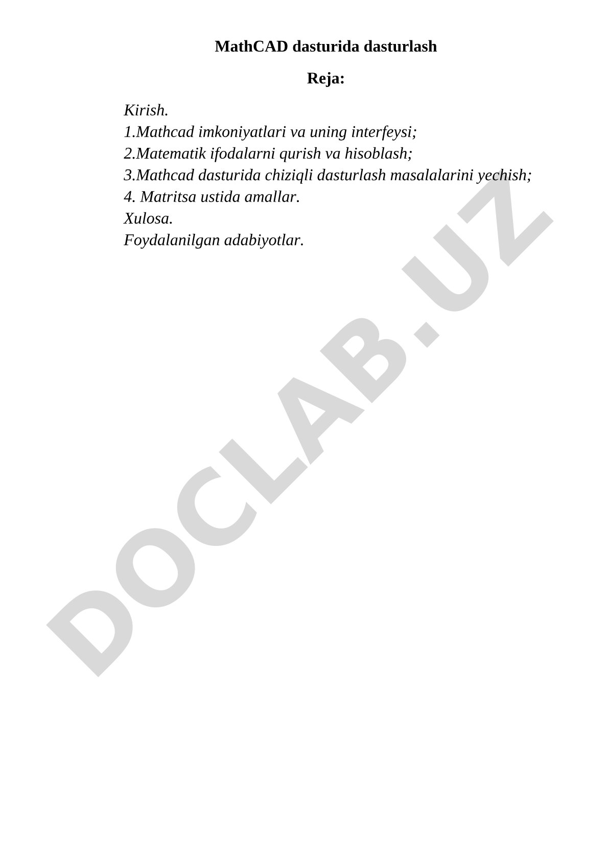 MathCAD dasturida dasturlash