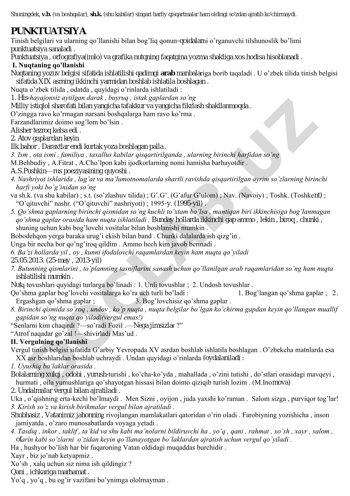 Punktuatsiya va nuqtaning qo'llanishi